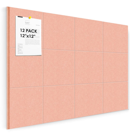Large Cork Board for Walls 48"x36" |Cork Board Alternative| 12 Pack Felt Wall Tiles| Pink Bulletin Board with Removable Adhesive | Cork Boards Pinboard for Office Home Classroom，Pink