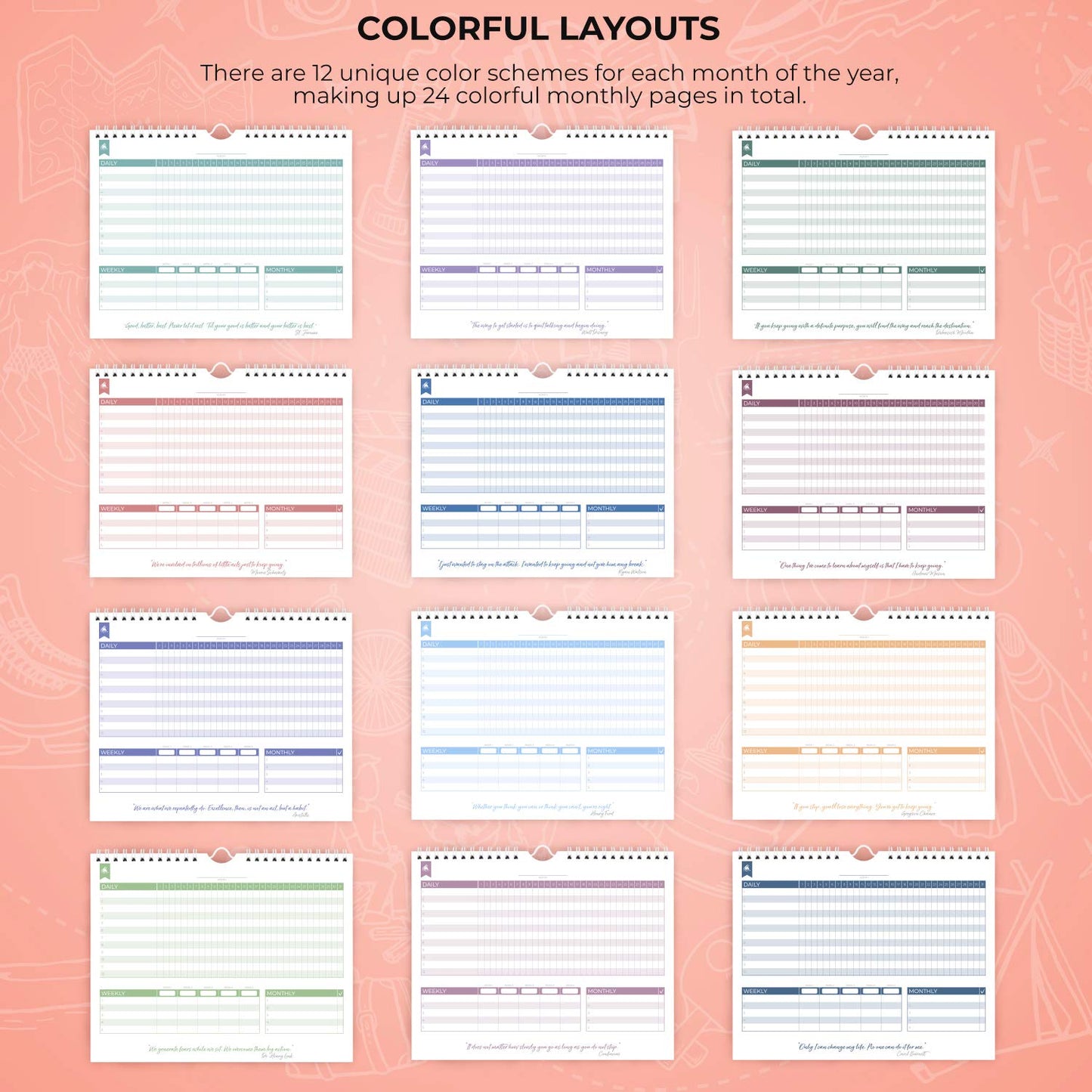 Clever Fox Habit Tracker Calendar – Inspirational Goal Tracker and Habit Calendar for Atomic Habits – Colorful Habit & Goal Planner Journal to Boost Productivity – 24 Months, 10″ x 8″ (Pink)