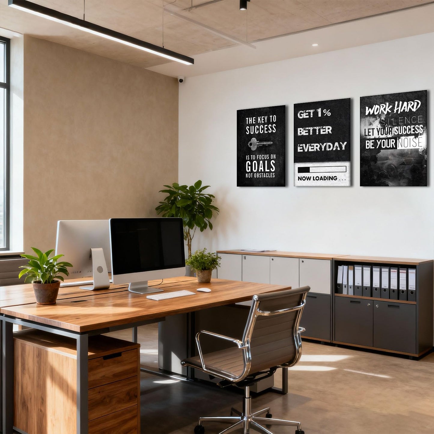 Motivational Wall Decor Inspirational Wall Art Canvas Poster Success Goal Artwork Entrepreneur Quote Painting Office Wall Decor for Bedroom Living Room Home Decoration Framed 12inch x16inch x3pieces