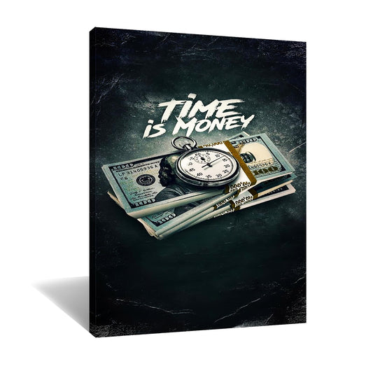 Time is Money Canvas Wall Art Inspirational Poster Print Nordic Vintage Painting Positive Pictures for Bedroom Living Room Decoration Modern Home Decor Wooden Framed Ready to Hang [40''W x 30''H]