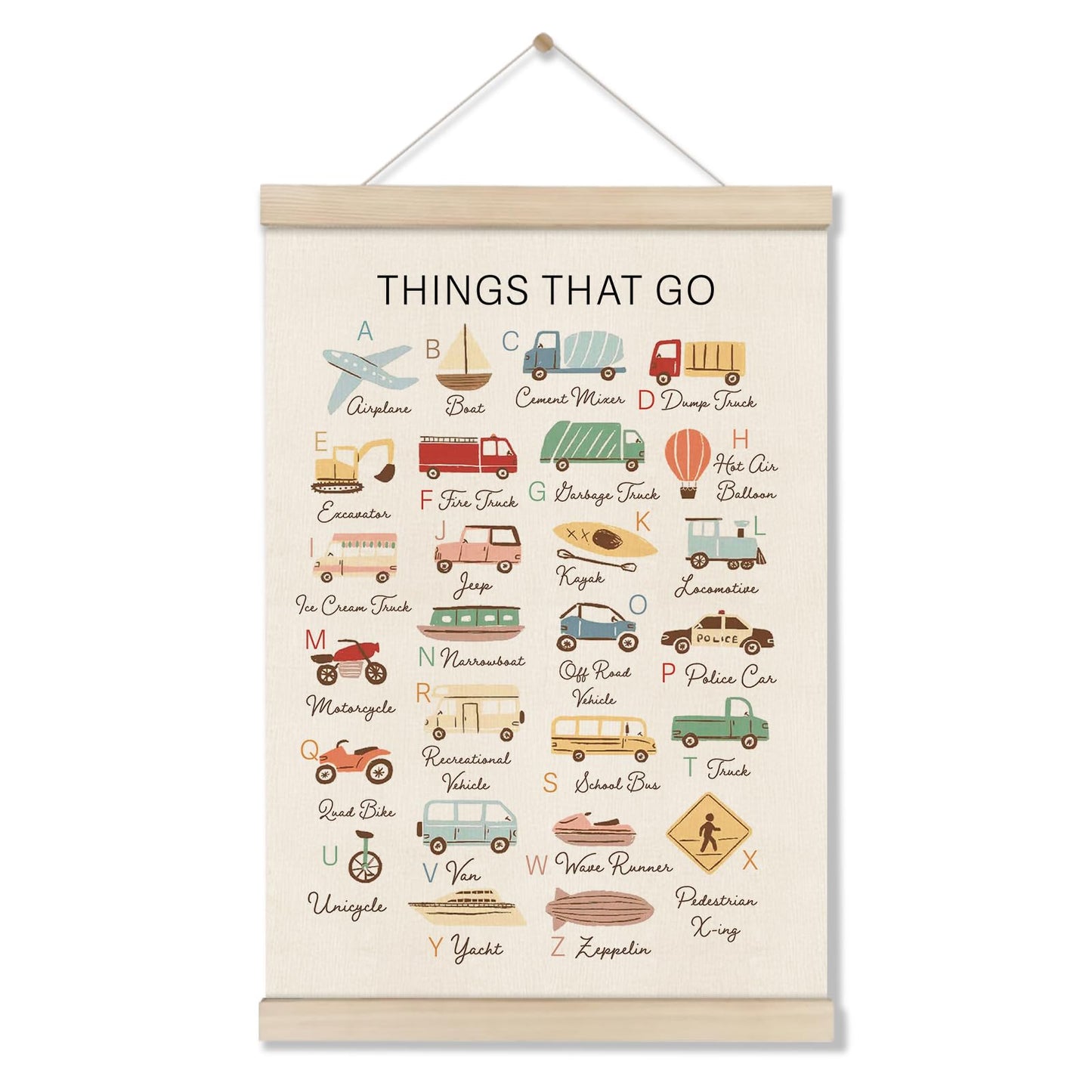 DOI-LANEE Transportation Alphabet Poster Hanger Frame, Educational Montessori Posters Toddler, Boho Classroom, Homeschool Decor, ABC Alphabet Nursery Decor for Preschool Classroom 16x12 Inch