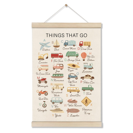 DOI-LANEE Transportation Alphabet Poster Hanger Frame, Educational Montessori Posters Toddler, Boho Classroom, Homeschool Decor, ABC Alphabet Nursery Decor for Preschool Classroom 16x12 Inch
