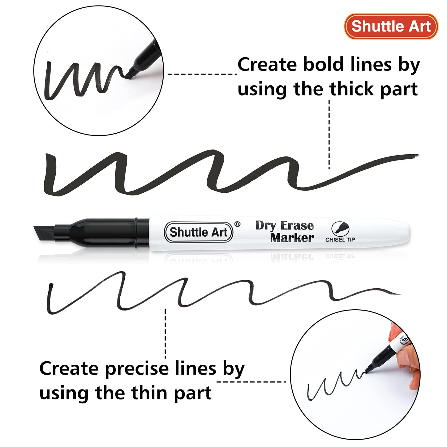 Shuttle Art Dry Erase Markers, 120 Pack Black Whiteboard Markers with 2 Erasers,Chisel Tip Dry Erase Markers, Perfect For Writing on Whiteboards, Dry-Erase Boards,Mirrors for School Office Home
