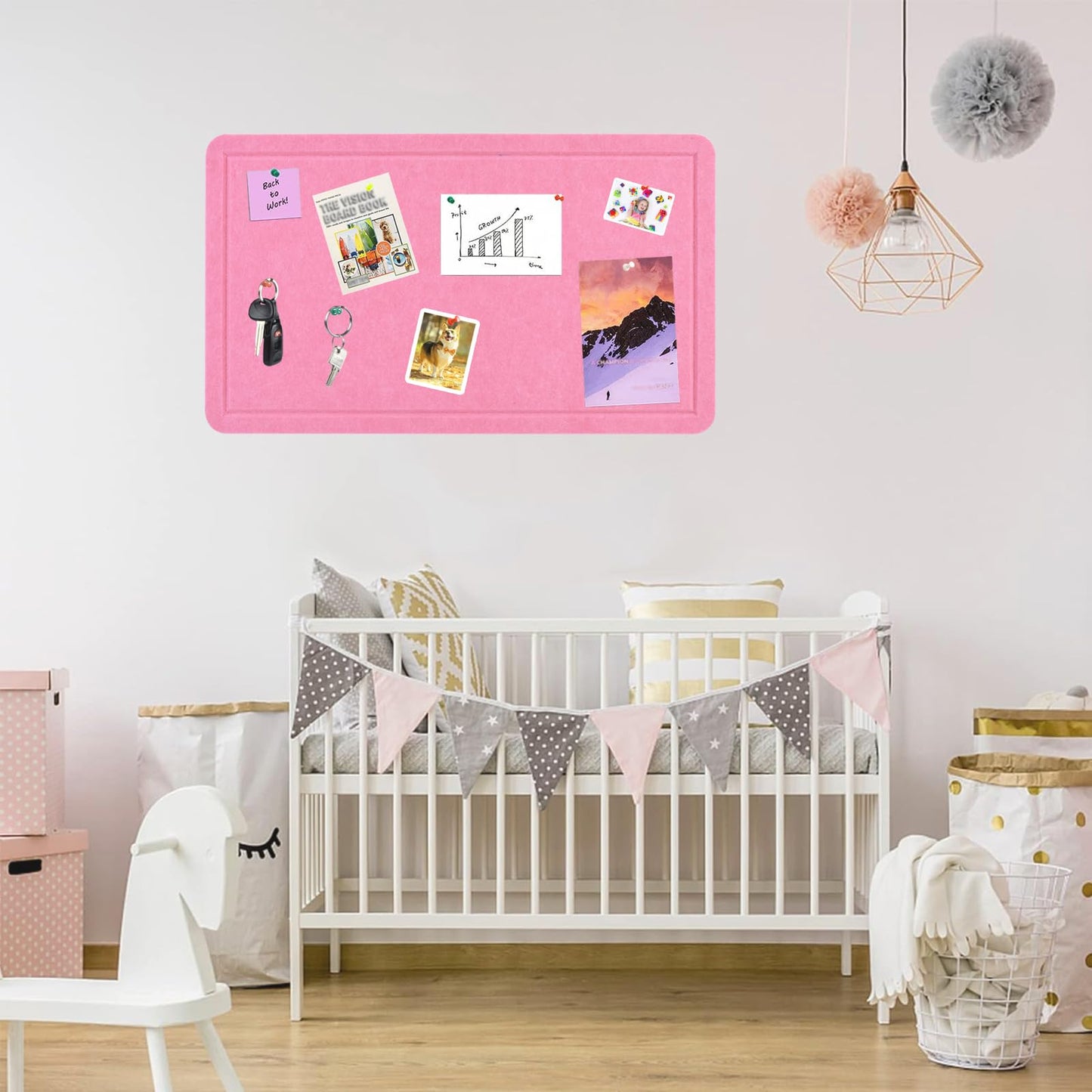 Vuzvuv Pink 28"x16" Large Cork Board with 50 Push Pins for Valentine's Day, Self-Adhesive Bulletin Board for Wall, Felt Pin Vision Board for Paste Notes,Schedules Offices Home