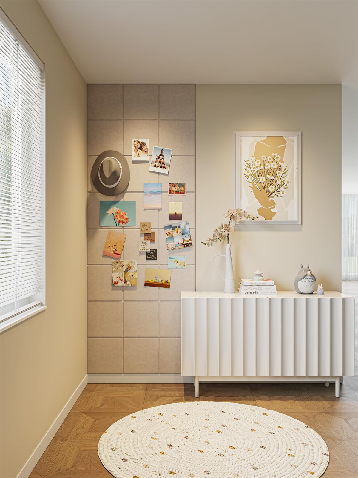 Lightomorrow 0.47" Thick Felt Pin Board Tiles, 12 Pack 11.8 x 11.8 in Bulletin Board 48" x 36", Cork Board Alternative with Adhesive & 30 Push Pins for Home Office Classroom, Oatmeal