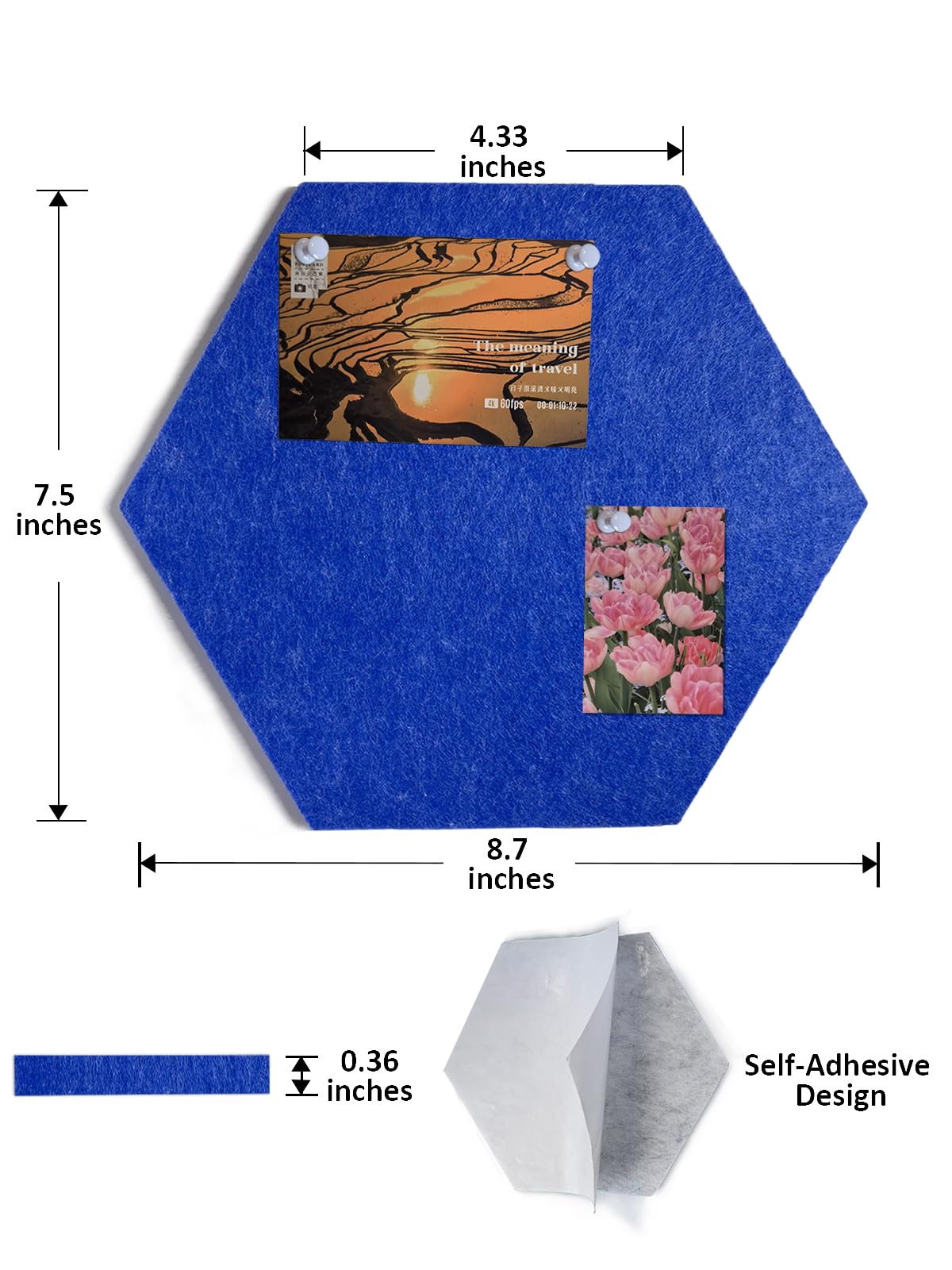 Hexagon Felt Bulletin Board Tiles, 8 Pcs, 8.7 x 7.5 inches, with 20 Pushpins, for Easy Display of Photos Pictures Memos Notices, Felt Wall Tiles for Office Home Classroom (Blue)