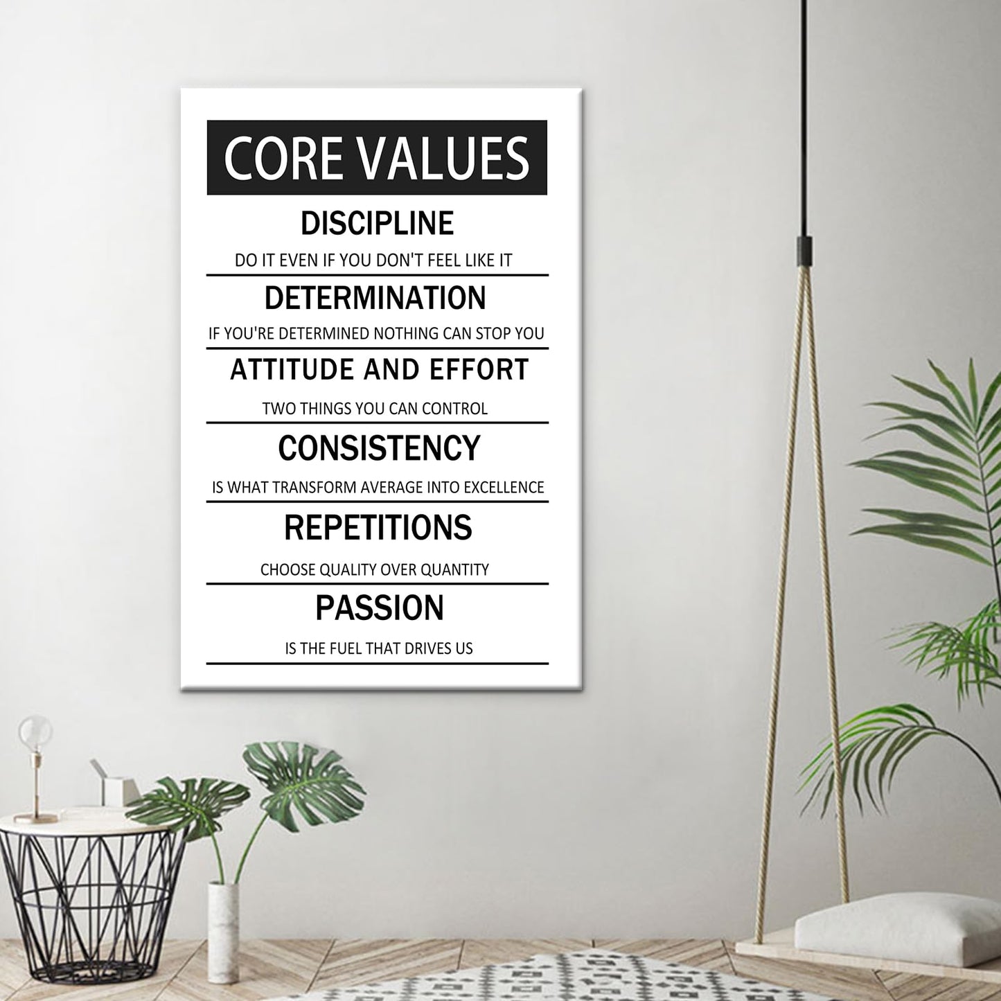 Core Values Motivational Wall Art Canvas Poster Black and White Inspirational Painting Print Artwork for Living Room Office Gym Modern Home Wall Decor Artwork Framed Ready to Hang [24''W x 36''H]