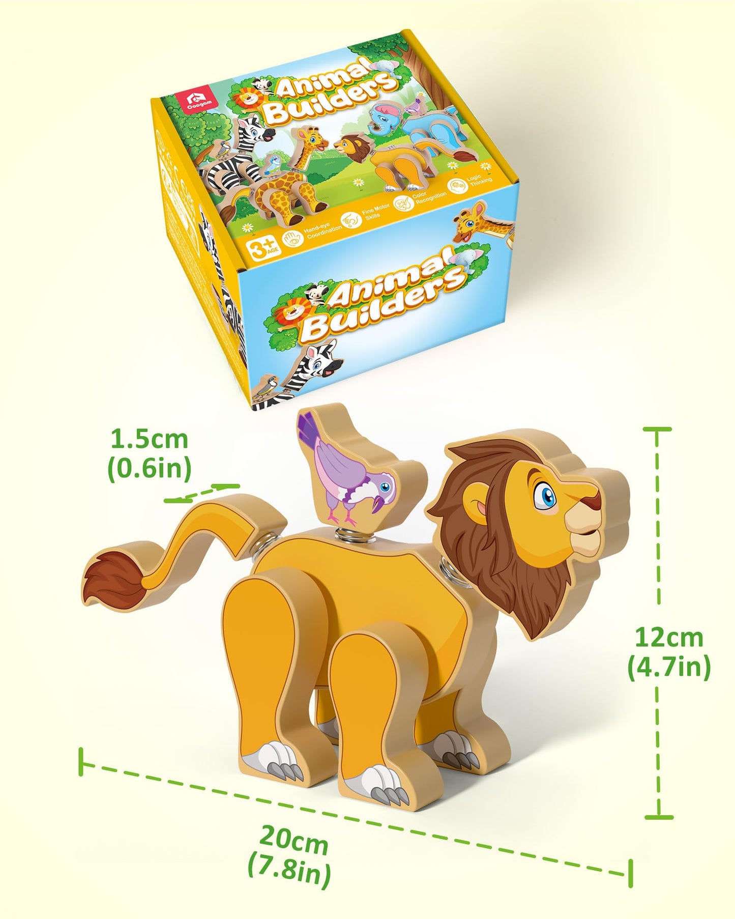 Coogam Wooden Snap Together Building Toy, Take Apart Construction Builders, Assembly Animal Building Blocks, STEM Fine Motor Learning Toy Gift for 3 4 5 Years Old Kids