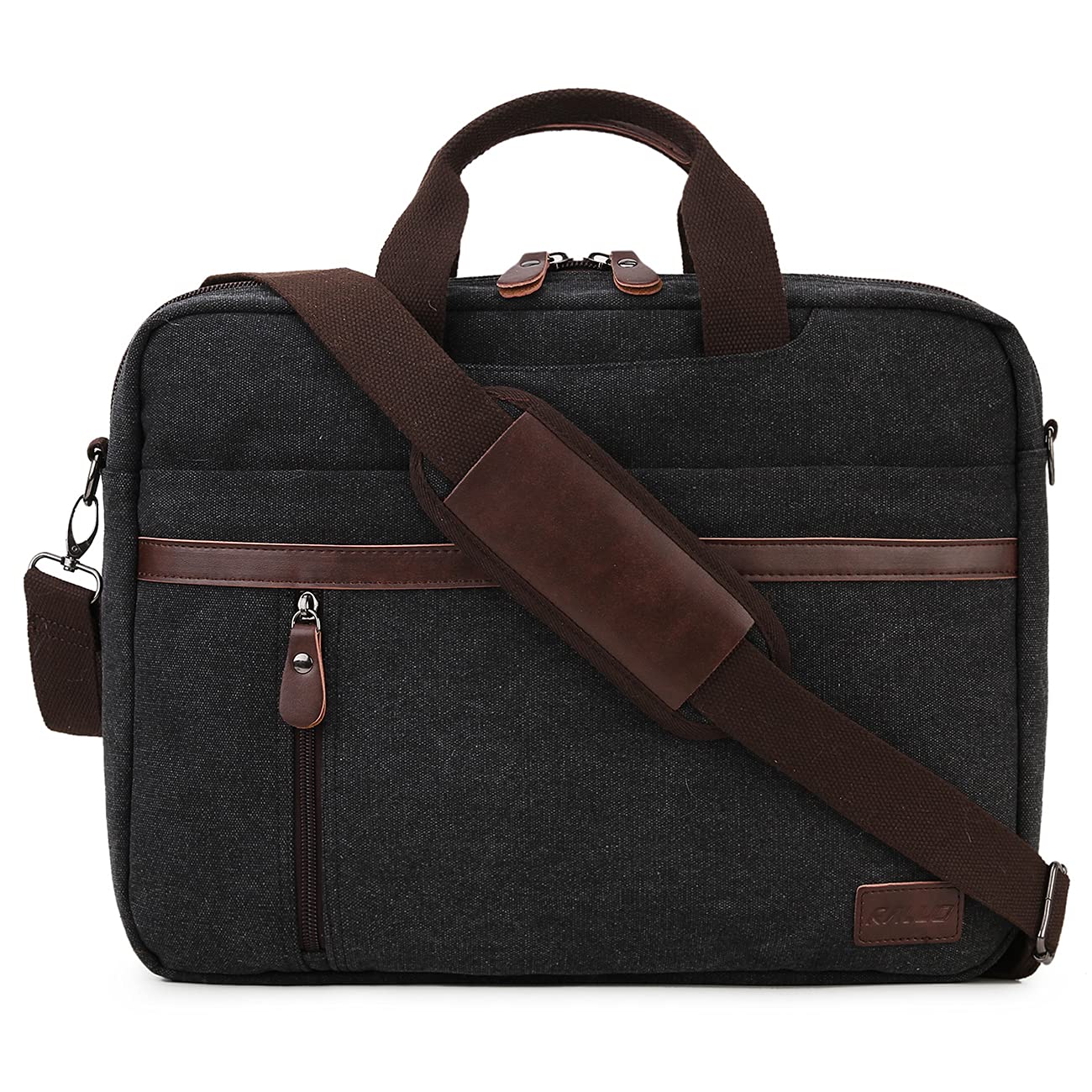 RAVUO Laptop Bag for Men, Water Resistant 17.3 Inch Laptop Messenger Bag Slim Canvas Briefcase for Work Business Black