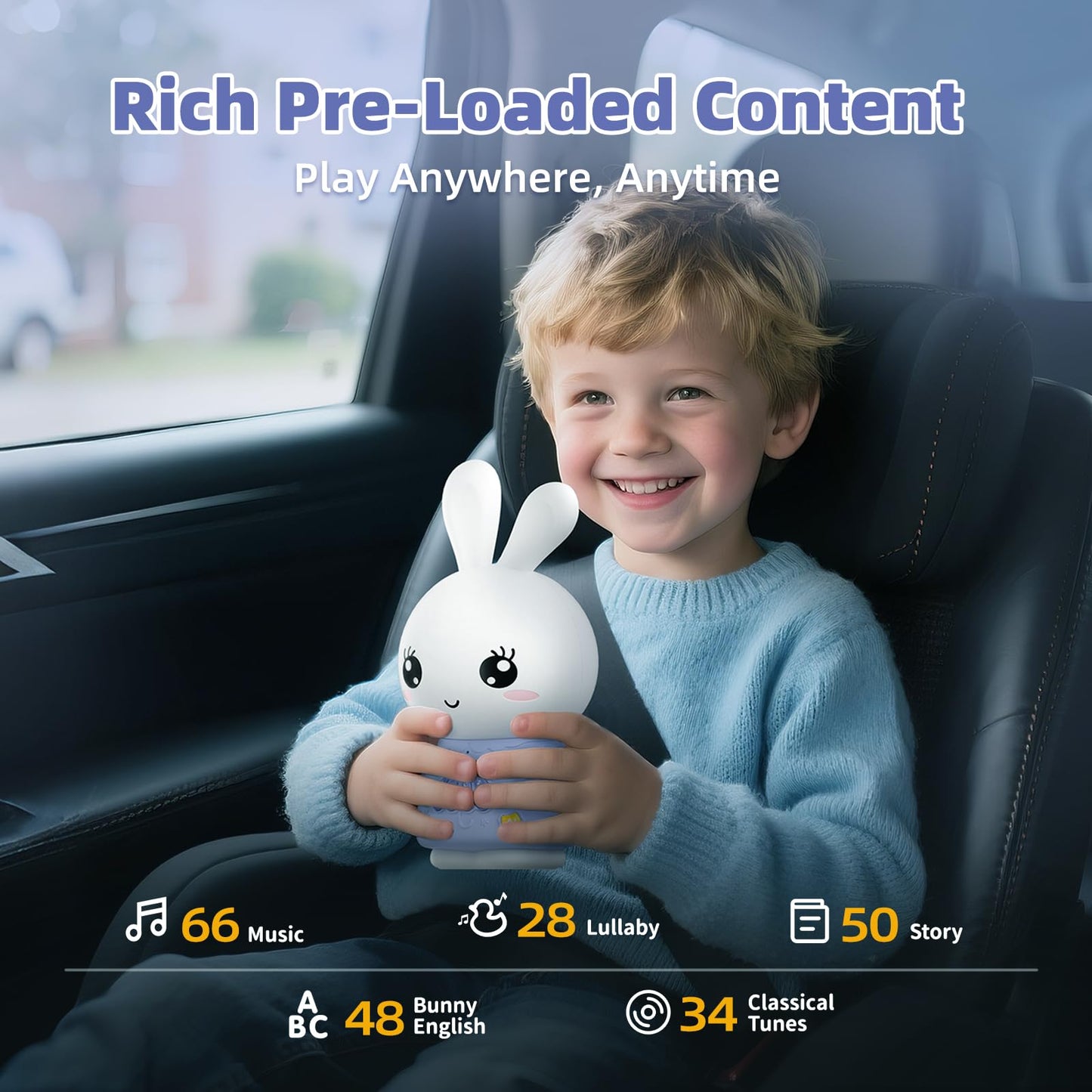 alilo AI Toys for Kids, Smart Companion with Real-Time Voice, 4 Agents & 91 Languages, Preloaded 48 Bunny English/50 Stories/66 Music/28 Lullabies/34 Classical Tunes, Bluetooth Speaker