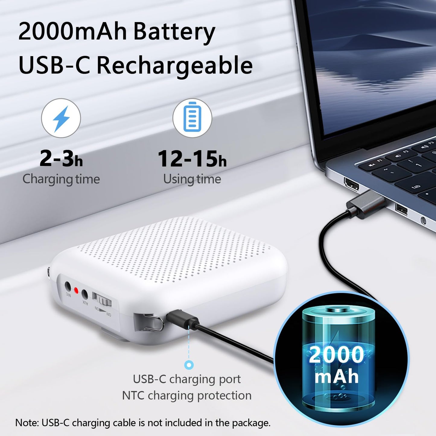 Norwii Bluetooth Voice Amplifier, Power Amplifiers, Portable Mini Wired Microphone Headset for Teacher Classroom & Outdoor Lectures, Teaching, Tour Guides, USB-C Rechargeable - 2000mAh, White