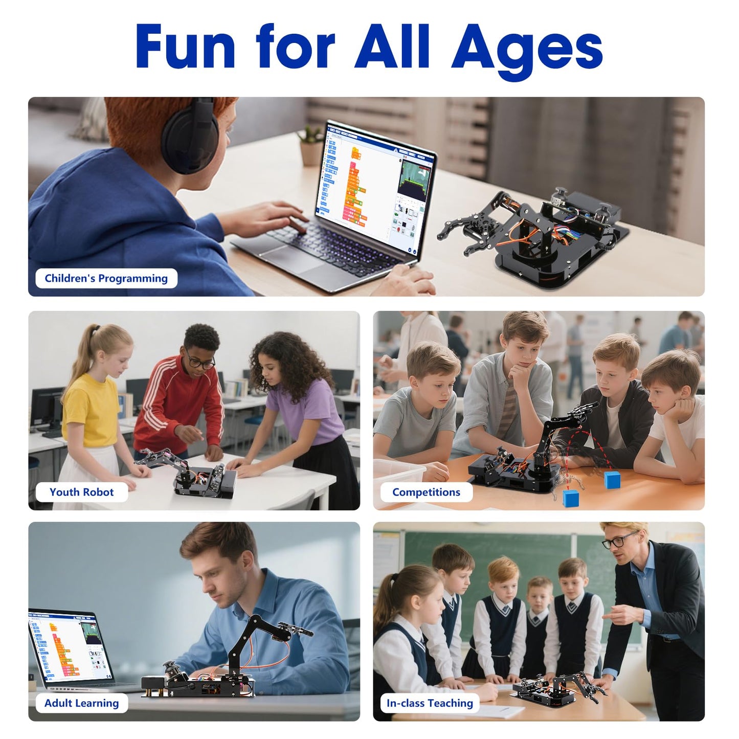 4DOF Robotic Arm Kit for Kids Compatible with Arduino IDE, Programming ESP32 Smart Robot Arm Building Kit STEM Educational Desktop Toy with Joystick and Web App Control for Children Ages 8+ and Adults