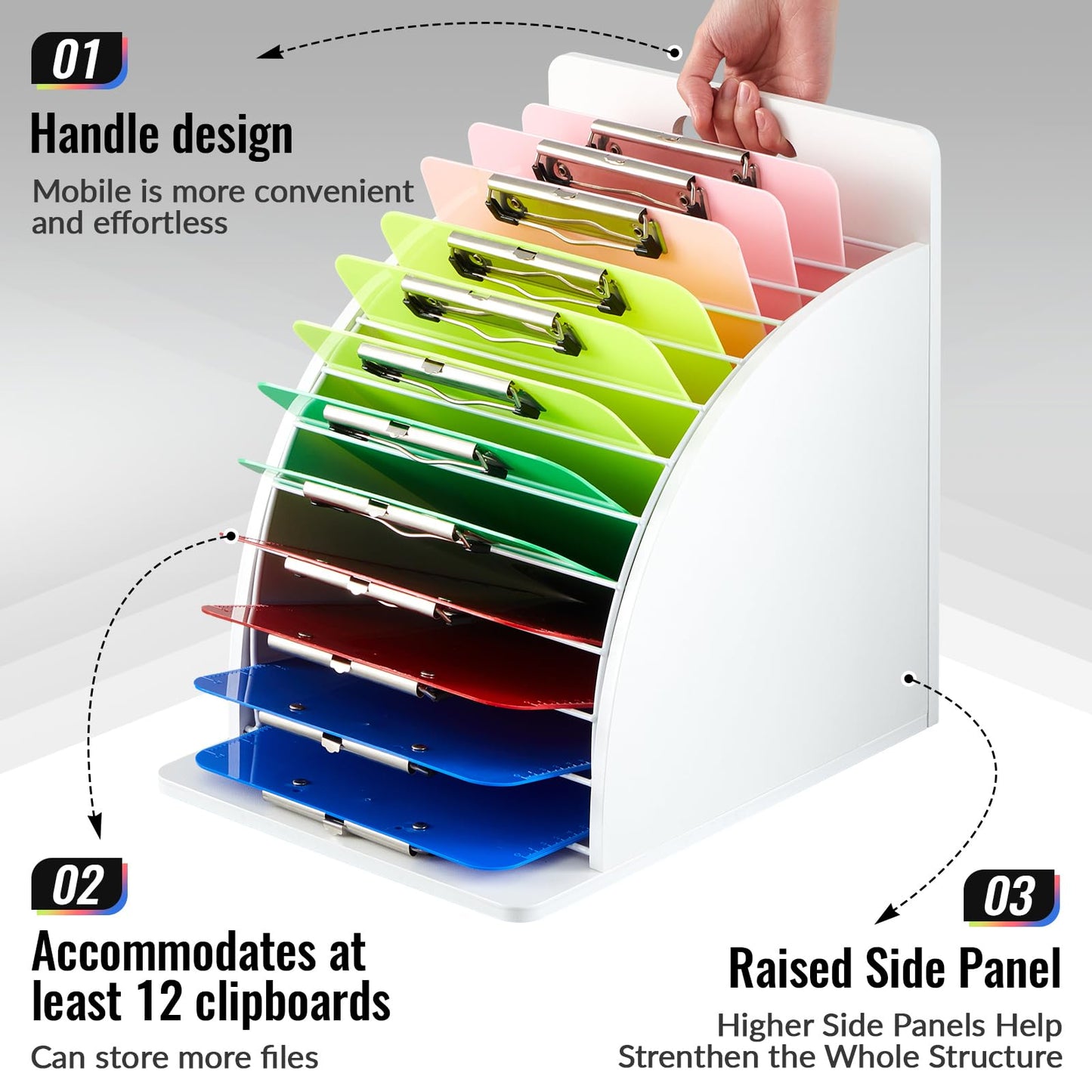 Wonderjune 1 Pcs Clipboard Holder Wooden Metal Clipboards Storage Rack with Raised Side Panel Clipboard Organization and Storage for Classroom Office School Teacher, White, Clip Boards Not Included