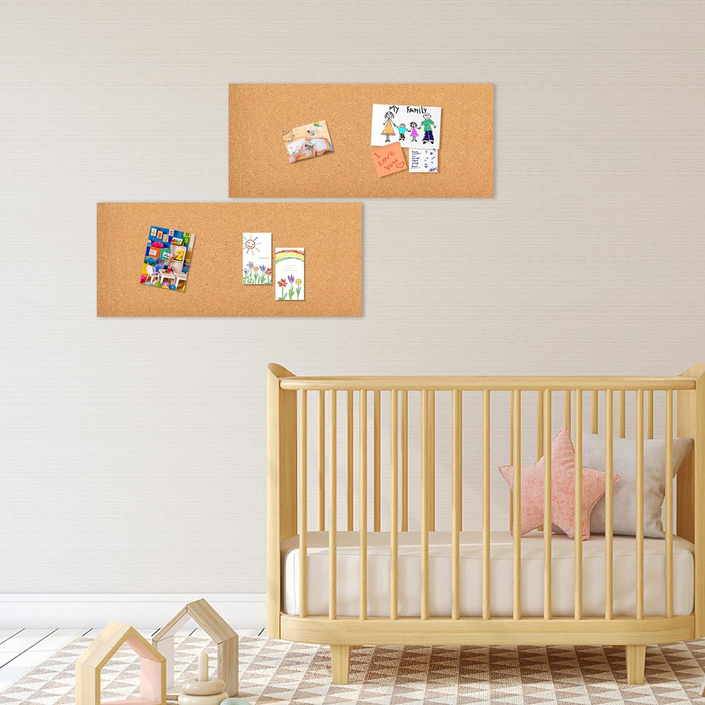 Aitakatta 17x8 Cork Board Tiles Bulletin Board, 1/4" Thick Self-Adhesive Cork Boards for Walls, Cork Tiles Vision Board for Home, Office, School, Bulletin Board Decorations(6mm,2pc)
