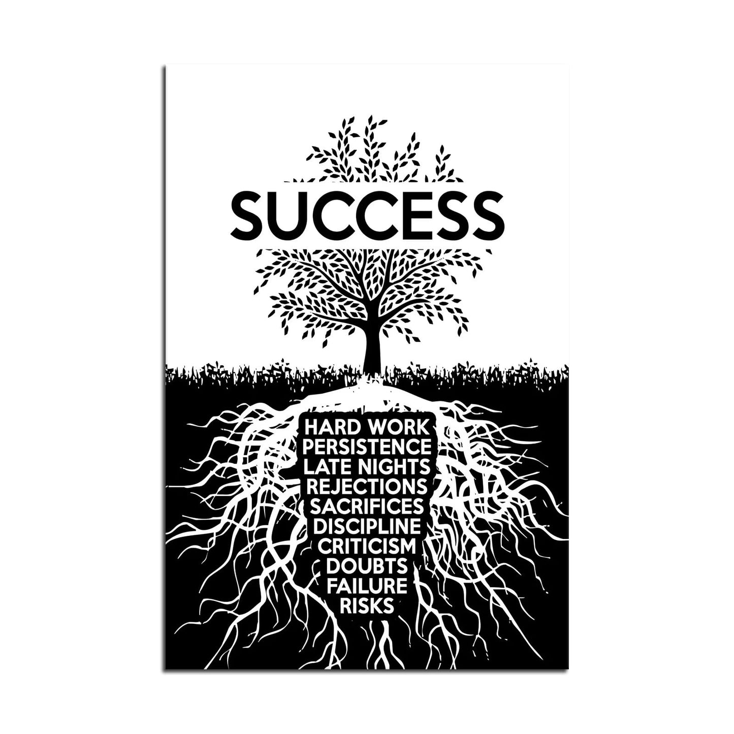 Inspirational Success Tree Wall Art Painting Canvas Entrepreneur Quotes Posters Prints Artwork Motivational Office Gym Decoration Frame[12''W X 18''H]