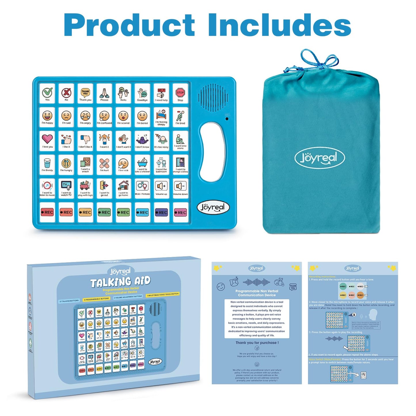 Joyreal AAC Device for Autism, Non Verbal Communication Tools for Speech Therapy & Stroke Rehab. Communication Tablet, Autism Talking Aids with 8 Programmable Buttons & Adjustable Volume