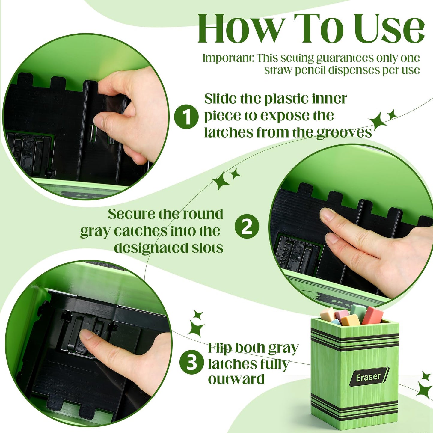Gueevin 2pcs Pencil Dispenser for Classroom, Fun Desk Organizer with Eraser Holder, Interactive Pencil Storage for Teachers, Students & Homeschool Desk Organizer, Back to School Supplies(Green)
