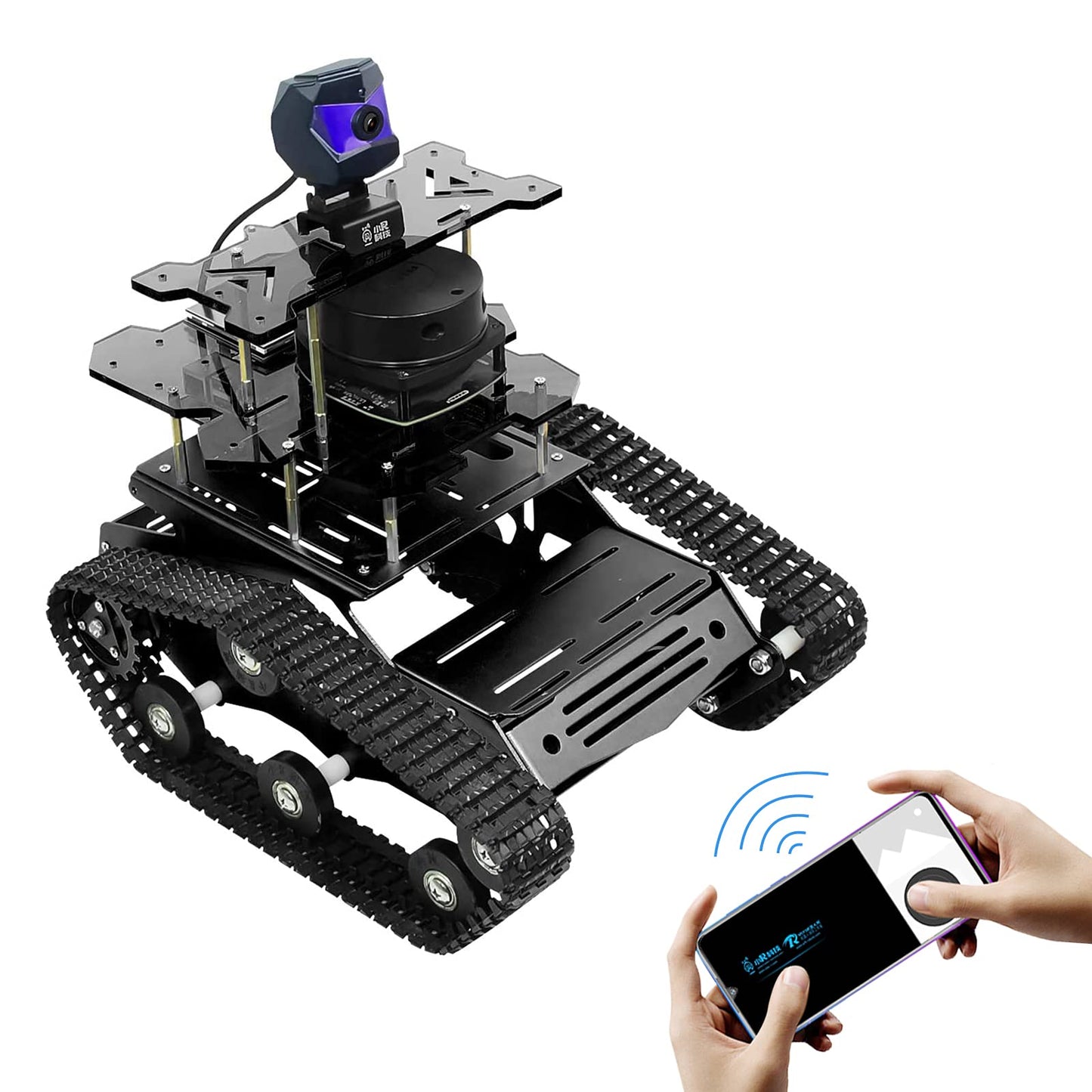 XiaoR Geek Raspberry Pi Smart AI Robot Car Kit, ROS SLAM Tank Car with LIDAR Mapping Navigation, Hd Camera, 3.5 inch Touch Display Programming Project for Adults(Black with Raspberry Pi)