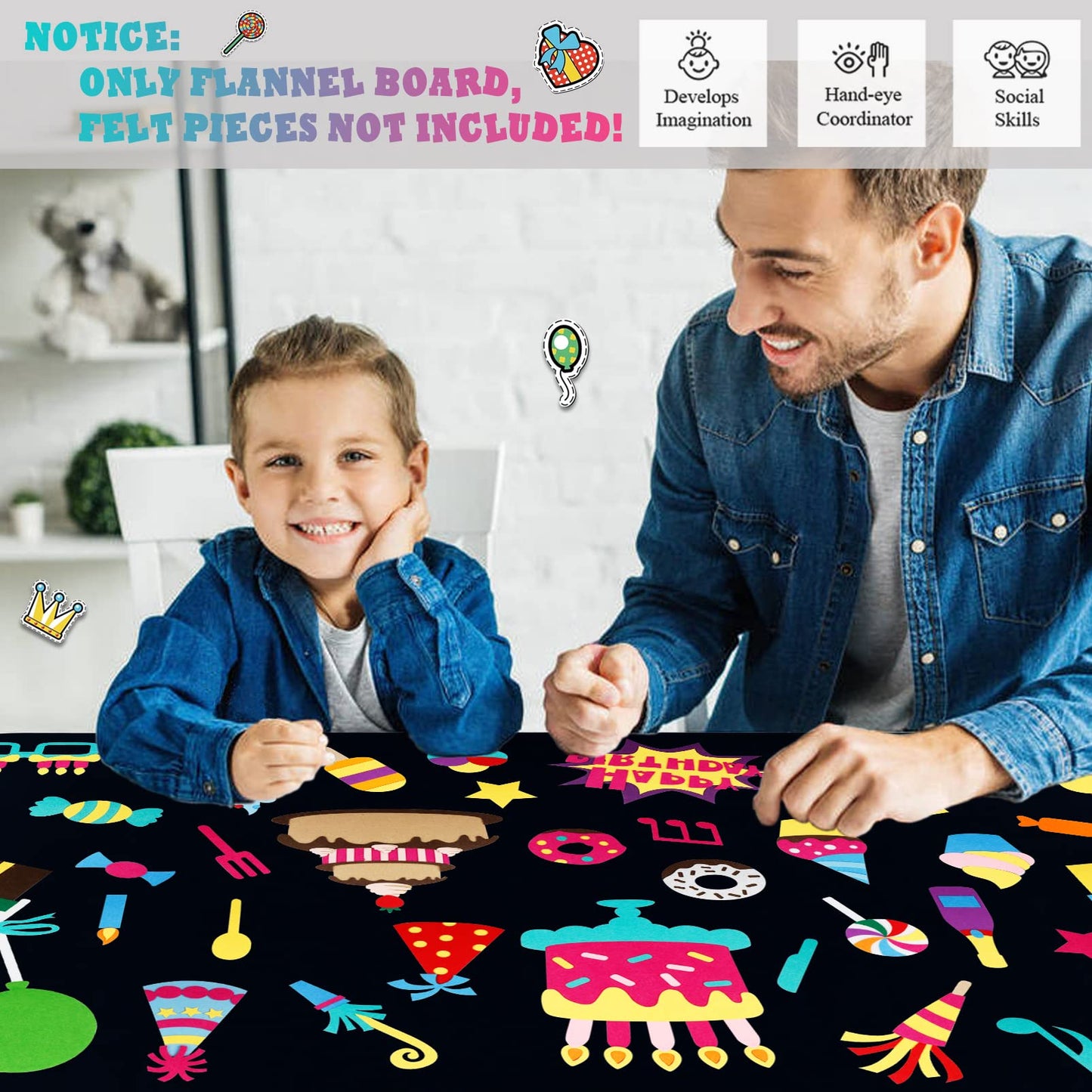 Craftstory 3.5 Feet Flannel-Board for Toddlers Preschool as Kids Felt Stories Activities Play Kits Wall-Hanging Birthday Gifts (Black)