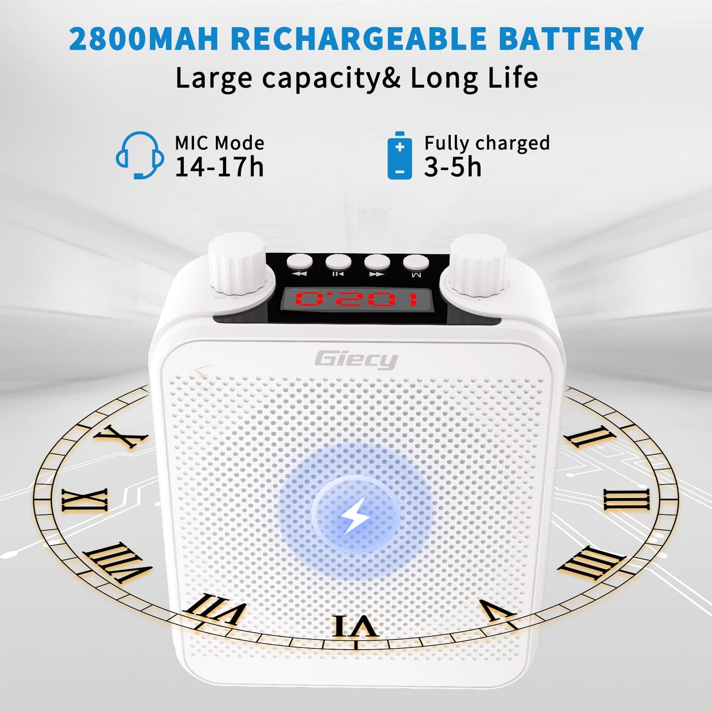 Giecy 30W Portable Voice Amplifier with Wired Microphone Headset, 2800mAh Rechargeable PA System Speaker Personal Microphone Speech Power Amplifiers Loudspeaker for Teachers/Metting/Tour Guide
