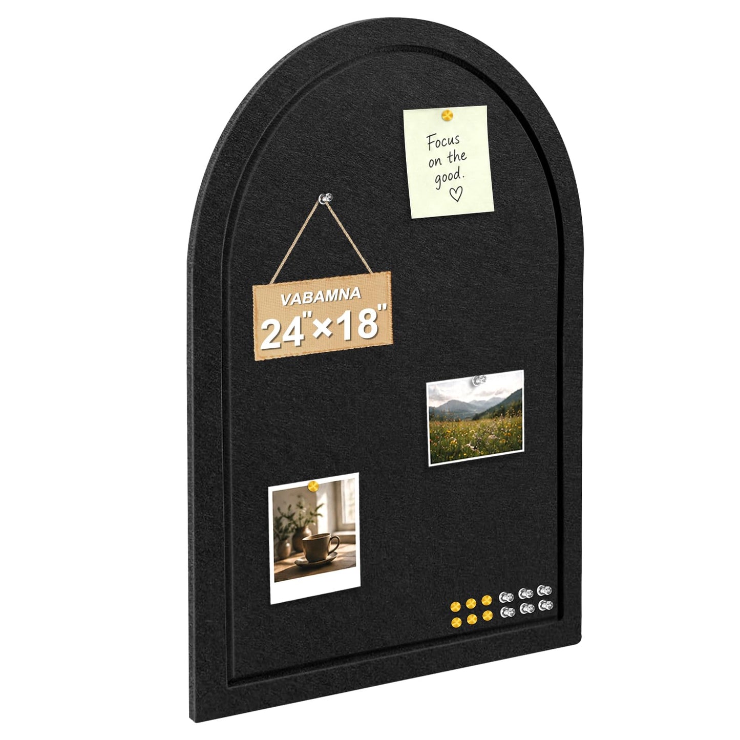 Arched Felt Bulletin Board, Sized 24" x 18" Cork Board Alternative Grooved Edge Foldable for Office & Wall, Customizable Adhesive Tiles with Pins Hooks for Photo Display School Home Office, Black
