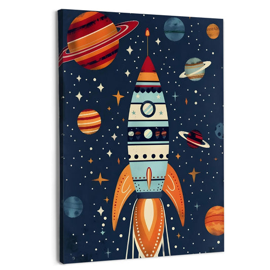 URLLUAE Rocket Ship Space Wall Art Posters for Kids Room, Colorful Outer Space Planet Canvas Poster Prints for Boys Bedroom Classroom Nursery Playroom Wall Decor, 11x14 Inch
