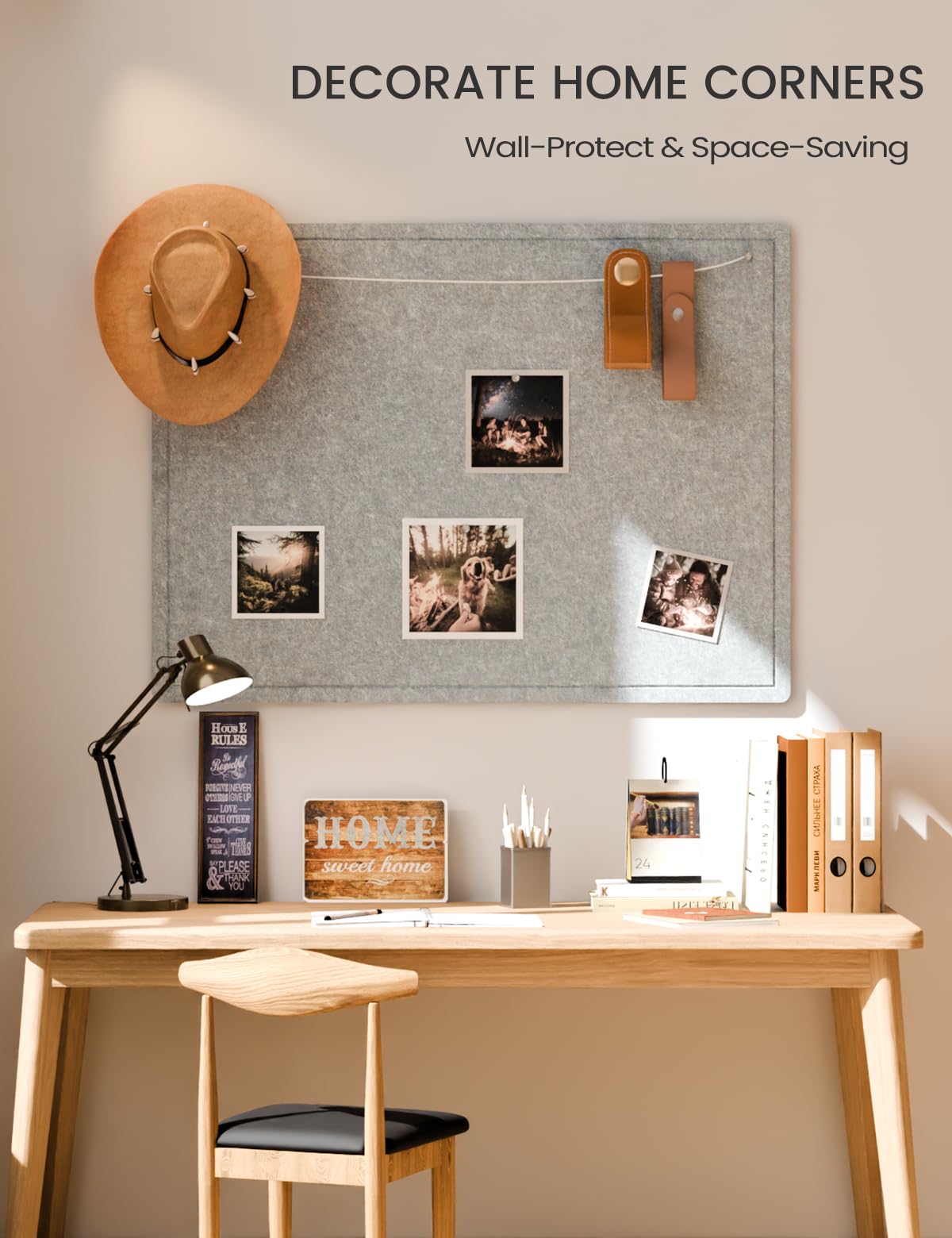 Fluxynara Large Bulletin Board, 47.2" x 35.4" Cork Board Alternative with 24 Safe Removable Adhesive Tabs, Foldable Felt Pin Board for Home Office, Classroom, Bedroom,Entryway for Walls—Blue Gray