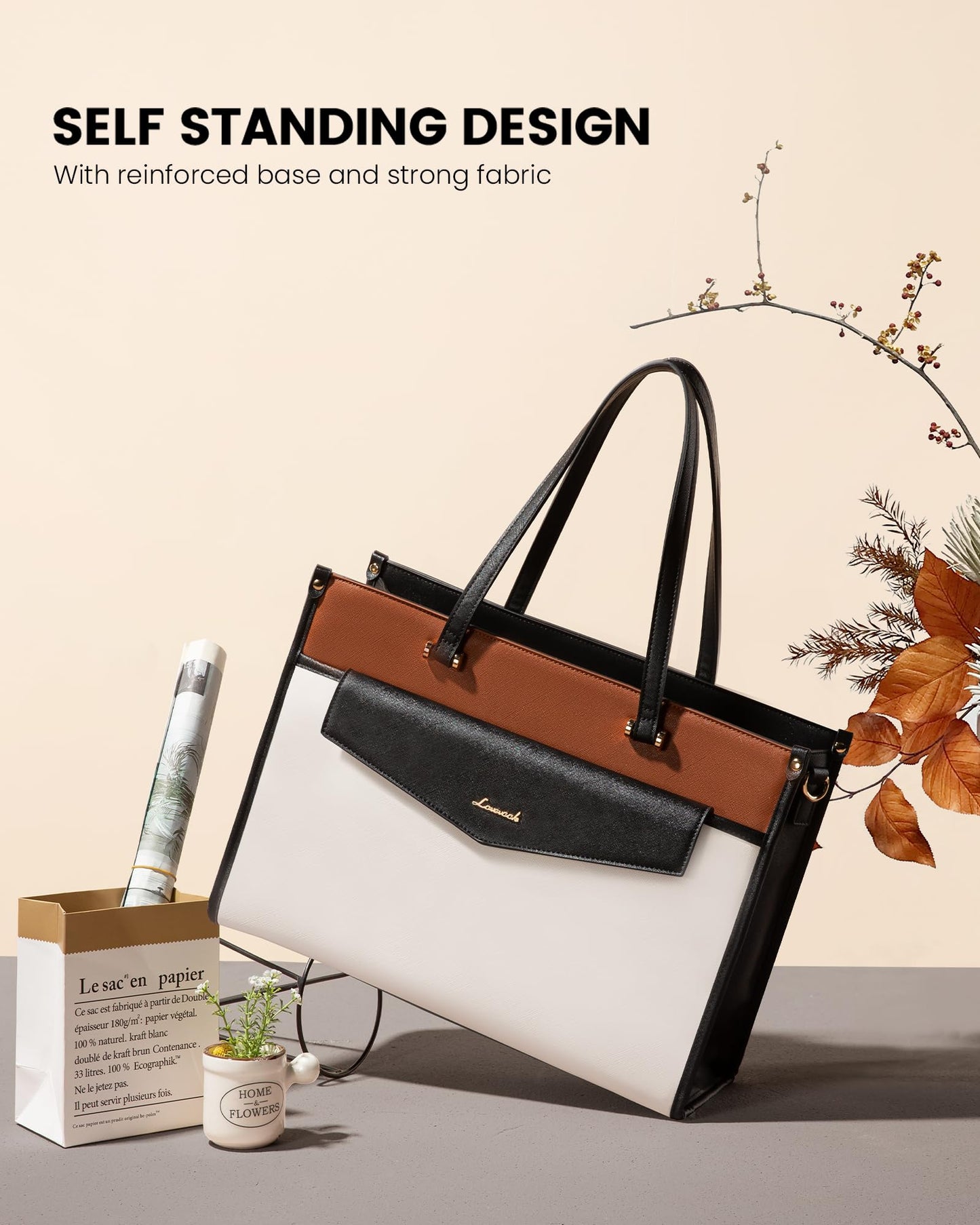 LOVEVOOK Laptop Bag for Women, 15.6'' Laptop Tote Purse 2-in-1 Professional Work Bag Business Briefcase with Clutch Purse, Waterproof Leather Computer Handbag for Teacher Office Travel