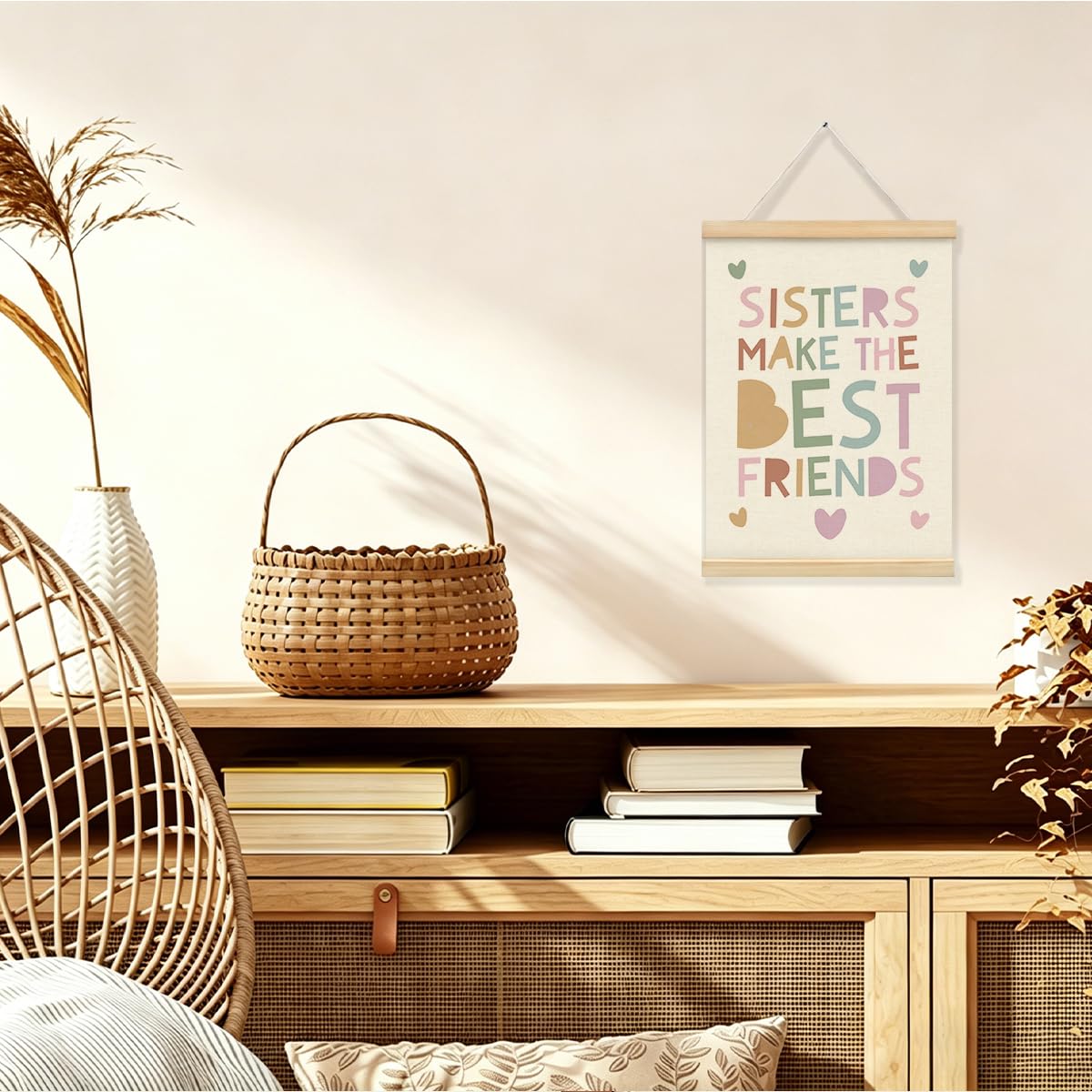 STHTTSW Sisters Make The Best Friends Poster Wall Art, Toddler Girl Room Decor, Pink Nursery & Playroom Wall Art for Girls Bedroom, Cute Little Girl Room Decor, 12x16 Inch