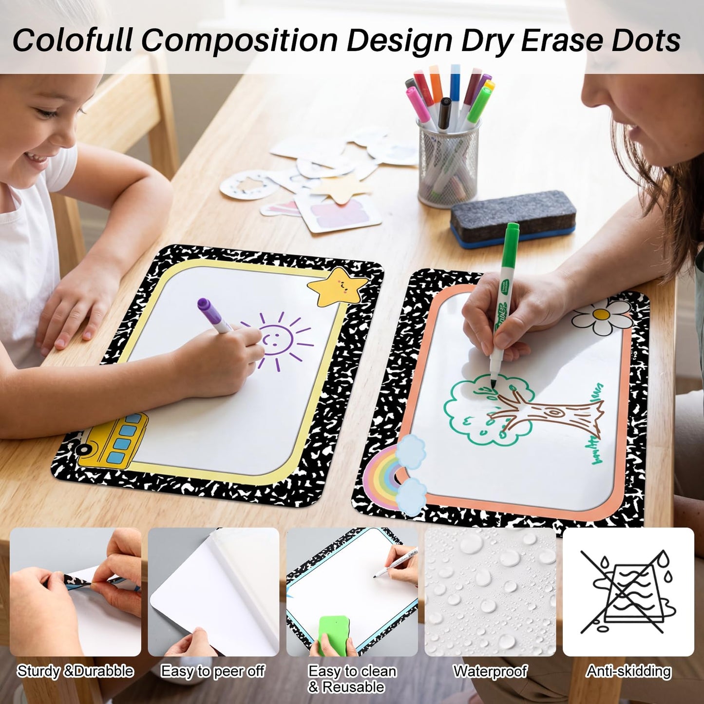 Lincia 12 Pcs Large 12'' Dry Erase Dots for Classroom Table Composition Dry Erase Circles Removable Sticker Spots for Whiteboards, Desks, Wall Decals, Student, Teacher School Supplies
