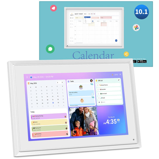10.1 Inch Digital Calendar with Chore Rewards – Smart Electronic Family Organizer, Touchscreen, Meal Planner & Photo Frame, Syncs with Google/iCloud, for Wall or Desk, White