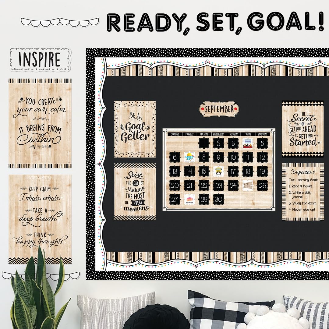 CTP Core Décor Black, White, and Wood Calendar Set Bulletin Board Top Classroom Decorating Accents (Creative Teaching Press 10920)