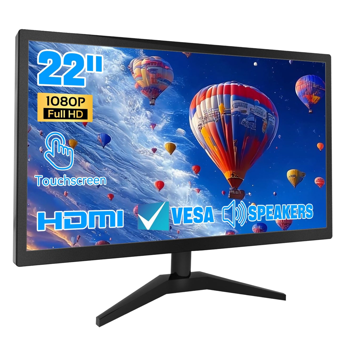 ERCGWOP Touchscreen Monitor 22 Inch FHD 1920x1080P IPS PC Monitor, 10-Point Touch Screen Computer Display with HDMI VGA USB Ports, Built-in Speakers, VESA Mountable