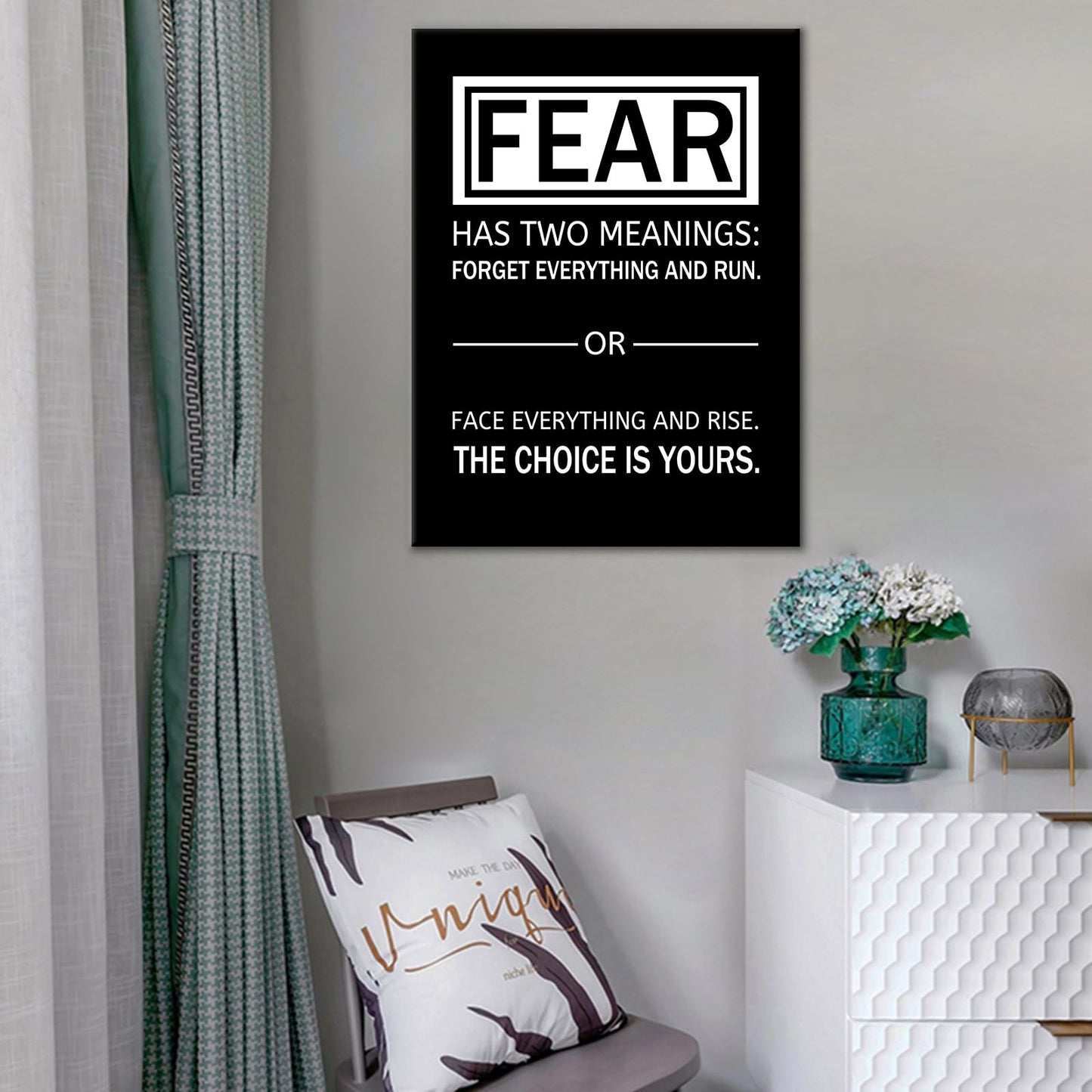 Motivational Canvas Poster Wall Art Fear Has Two Meanings Print Affirmation Inspirational Quotes Positive Theme Picture Painting Artwork for Gym Classroom Office Stretched and Framed [18''Wx24''H]