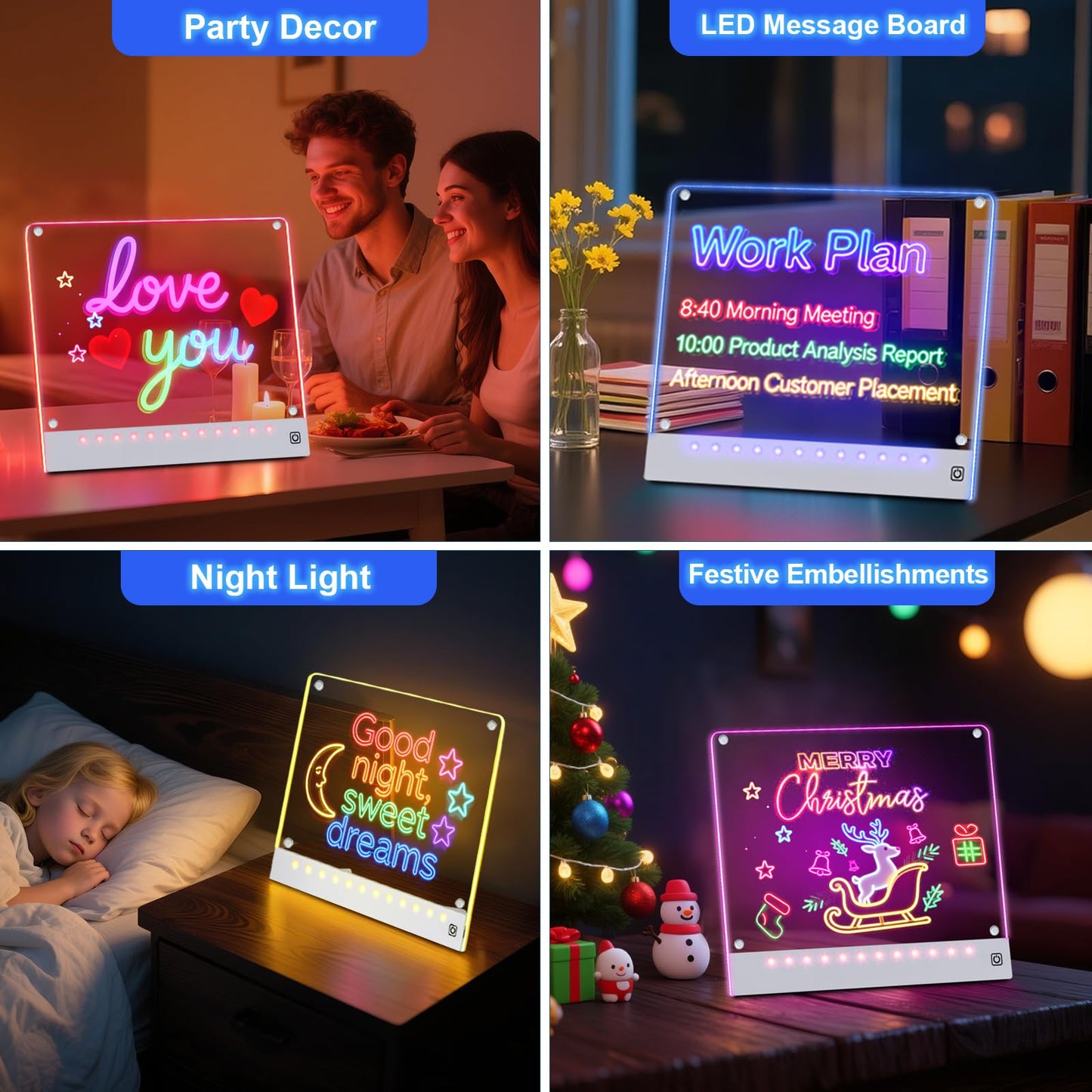 Rechargeable LED Drawing Board for Kids with Tracing Pages, Lumi Board Magnetic Light Up Acrylic Dry Erase Board, LED Note Board with 4 Magnets, Birthday Gifts Toy for Kids/Girls