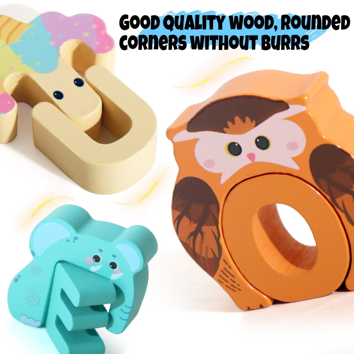 52 Pieces Matching Game, Wooden Alphabet Animal Puzzles for Toddlers, ABC Peg Puzzles for Kids Ages 3-5, Preschool Learning Activities Toys