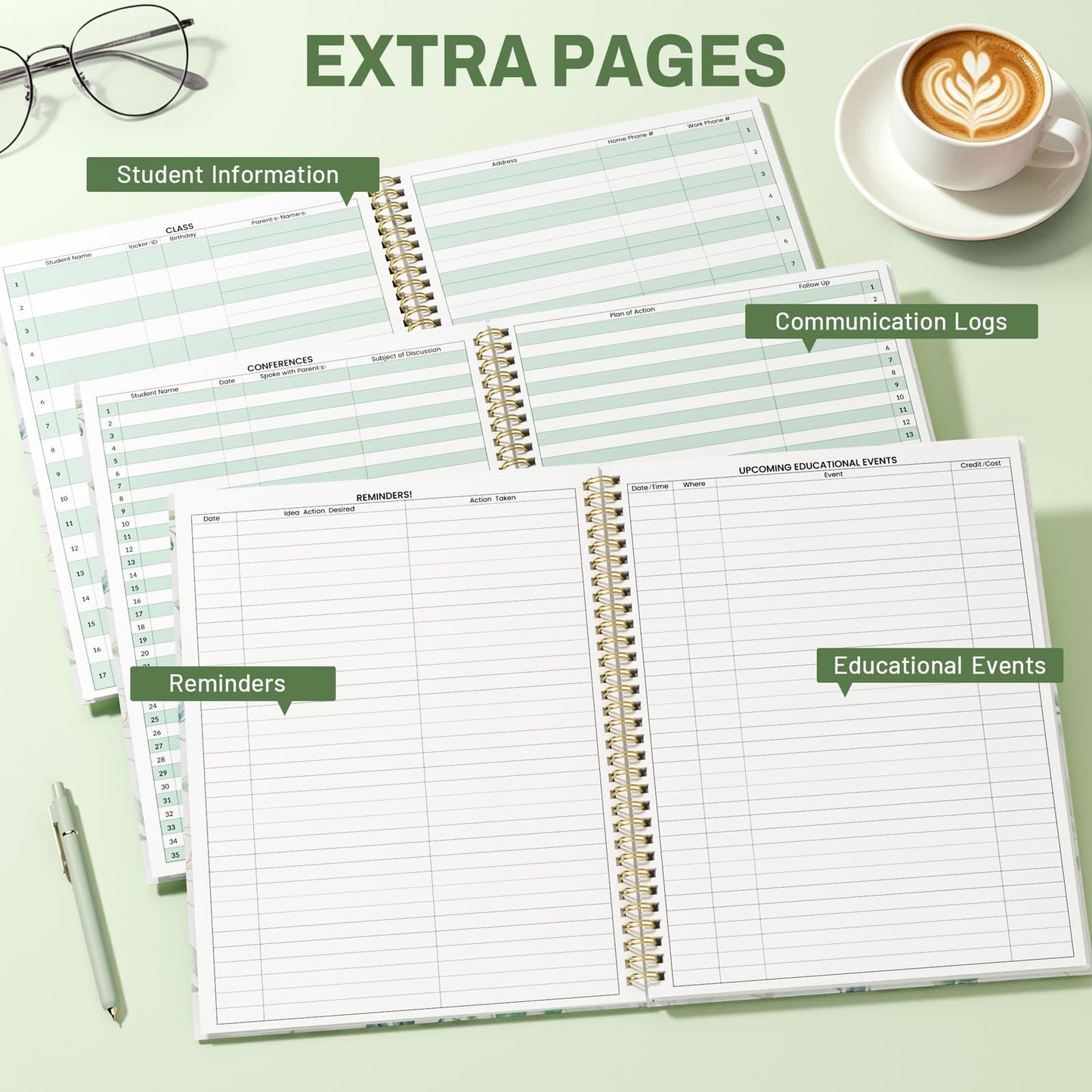 SUNEE Teacher Class Record Book for 9-10 weeks, 36 Names, 8.5x11 Inch, 104 Pages (52 Sheets), 100gsm Thick Paper, Larger Grade Recording up to 36 Students with Water-Resistant Plastic Cover,Full Leaf