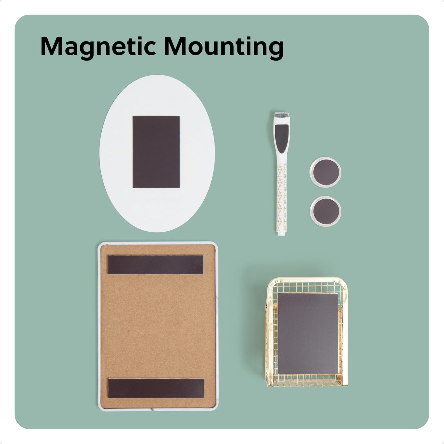 U Brands Magnetic Locker Accessories and Decorating Kit, 6 Piece Set, Back to School Essentials, Gold and Marble, Whiteboard, Mirror, and More