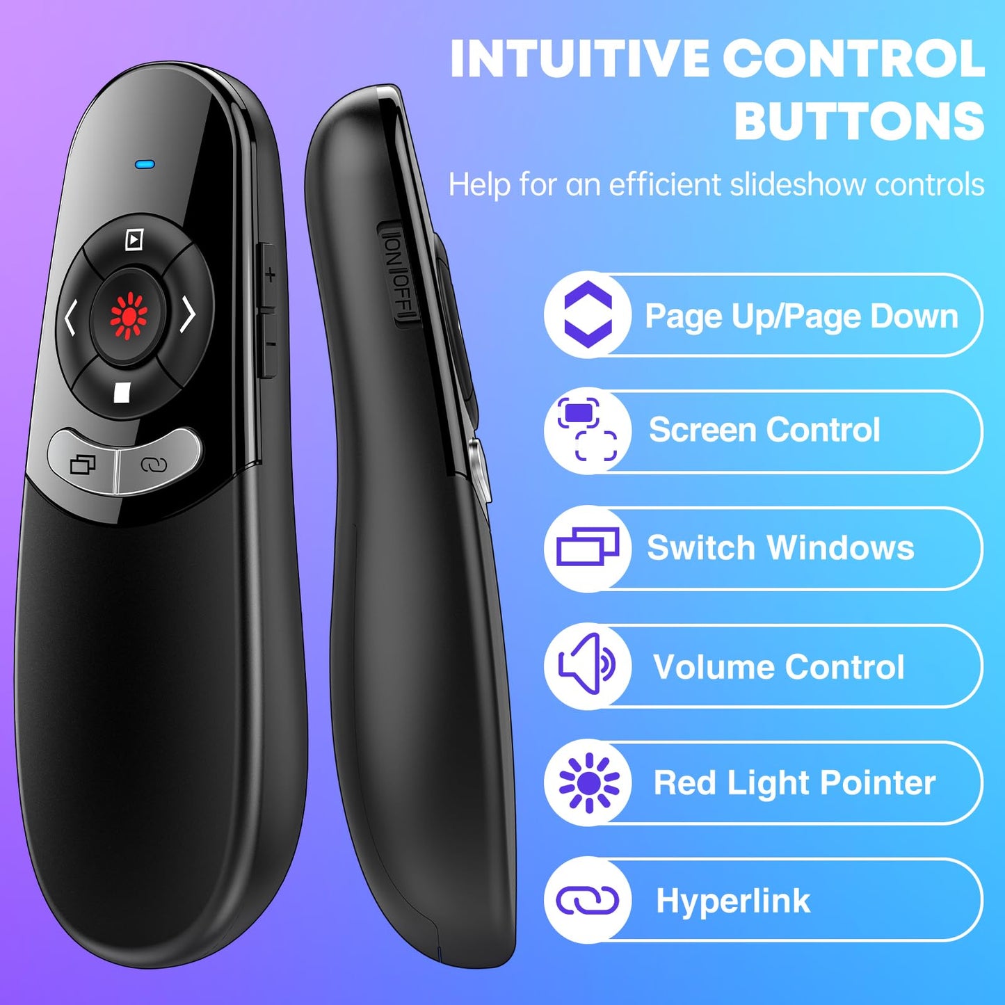 2 in 1 Type C USB Presentation Clicker with Carry Bag, Wireless Presenter Remote PowerPoint Clicker for Computer Presentations, Slide Advancer for Mac Laptop