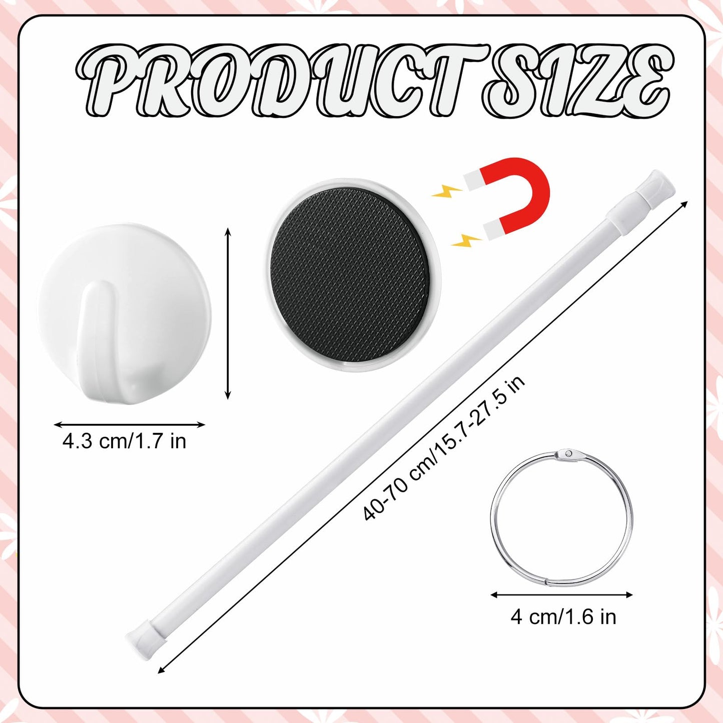 Chumia 16-29 Inches Magnetic Adjustable Calendar Holder Set Anchor Chart Date Cards Holder Flip Calendar Chart Rod for Office Whiteboard Crafts Home Decor Supplies (Round Hook,White)