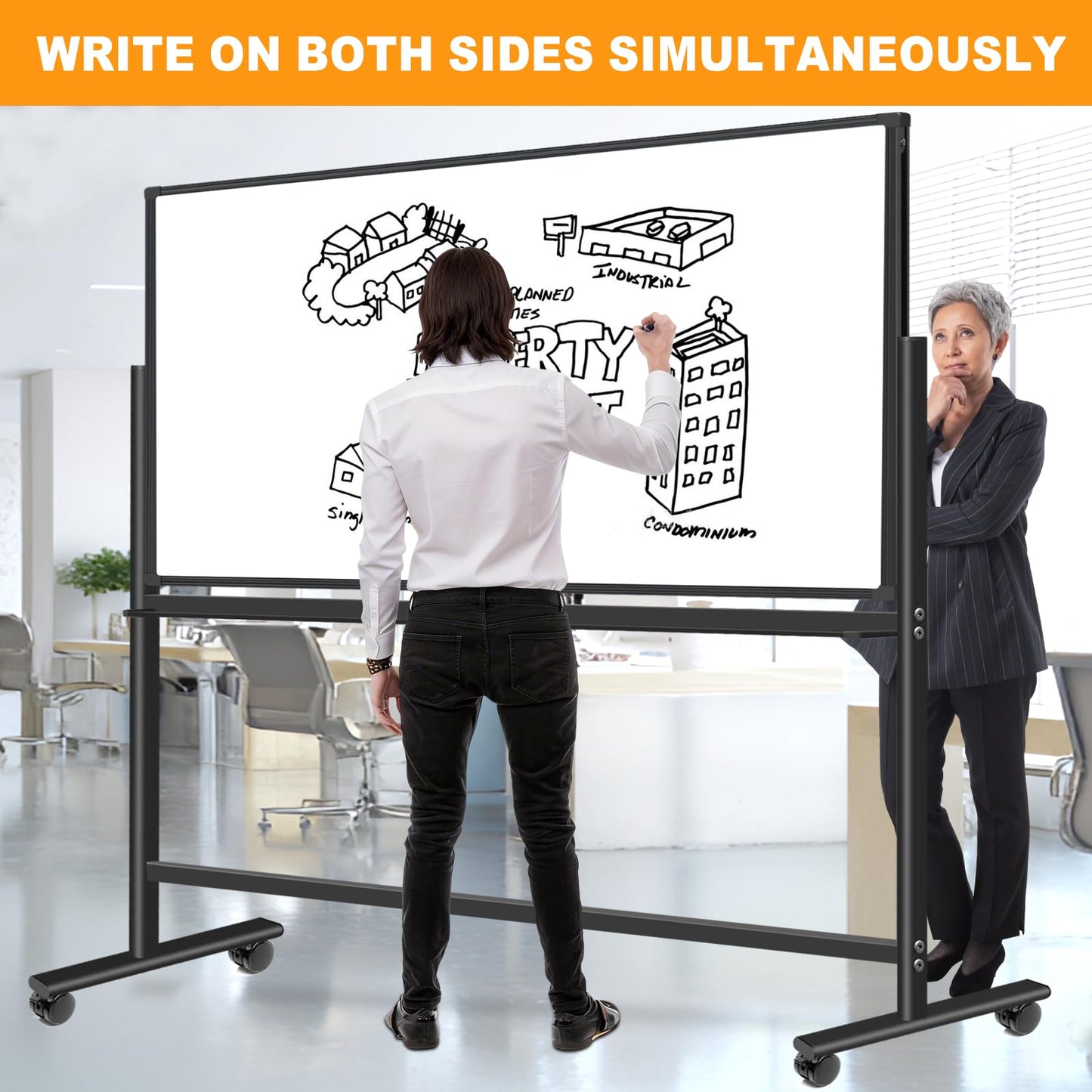 BSTPCOO Large Magnetic Dry Erase Board with Stand, Double Sided 60" x 48" Rolling Whiteboard on Wheels Portable Mobile Standing White Board for Office, School, Home