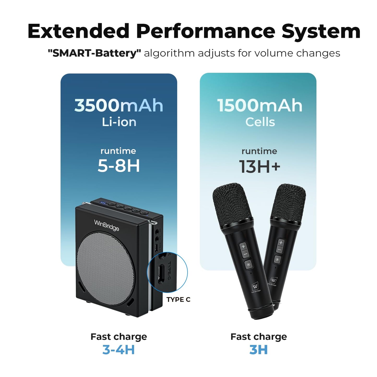 WinBridge Voice Amplifier for Teachers, Portable PA System for Public Speaking, Bluetooth Speaker with 2 Microphones for Classroom, Karaoke, Event Hosts, 30W DSP, BT/USB/TF/AUX - Black, S90
