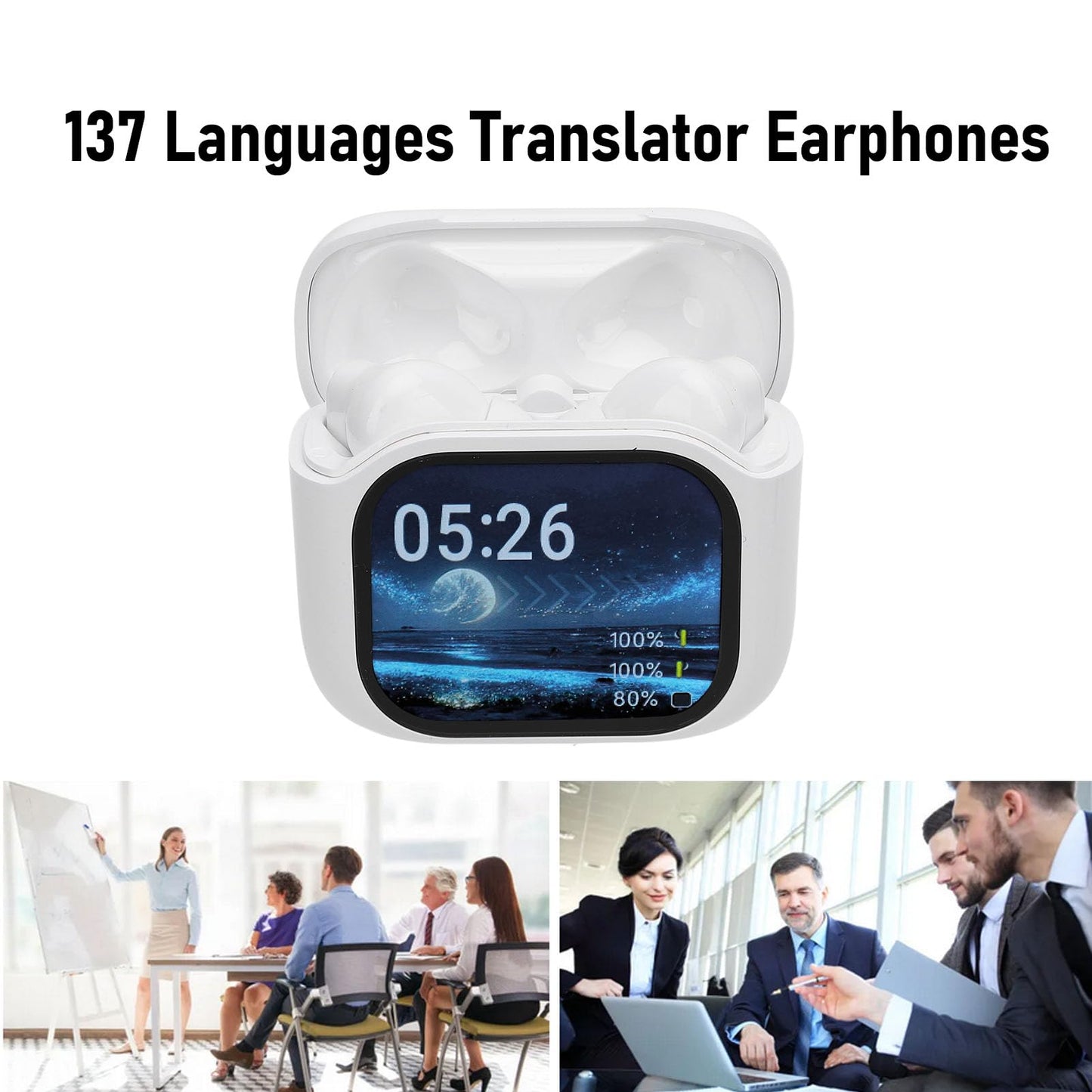 Jiawu Translation Earbuds, 137 Languages 3-in-1 Translation Earphone, Noise Reduction Real Time Language Translator Earbuds Fit for Translation, Music Playback and Calls