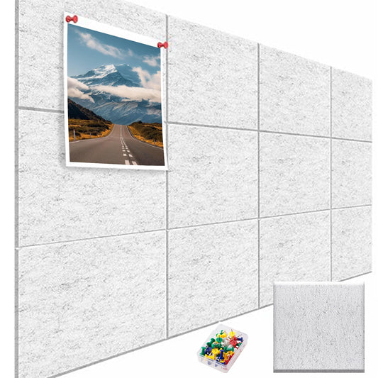 HWQBany Cork Board 48" X 36" - 12 Pack Felt Wall Tiles with Colored 30 Pcs Push pins, Silver Gray Felt Bulletin Board, Tack Boar, Cork Boards for Walls Office Home