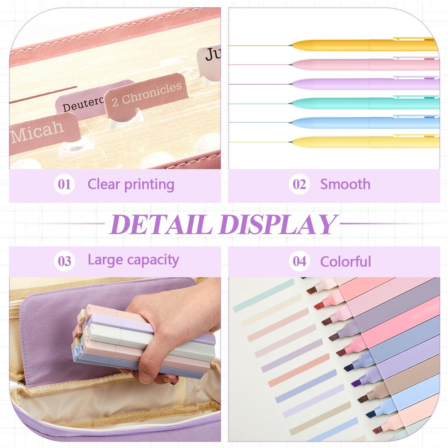 98 Pcs Bible Study Supplies, Bible Journaling Kit for Women, Aesthetic Study Kit with Pencil Case Book Annotation Aesthetic Highlighters Notes Gel Pens for Office Christian Gifts Christmas(Purple)
