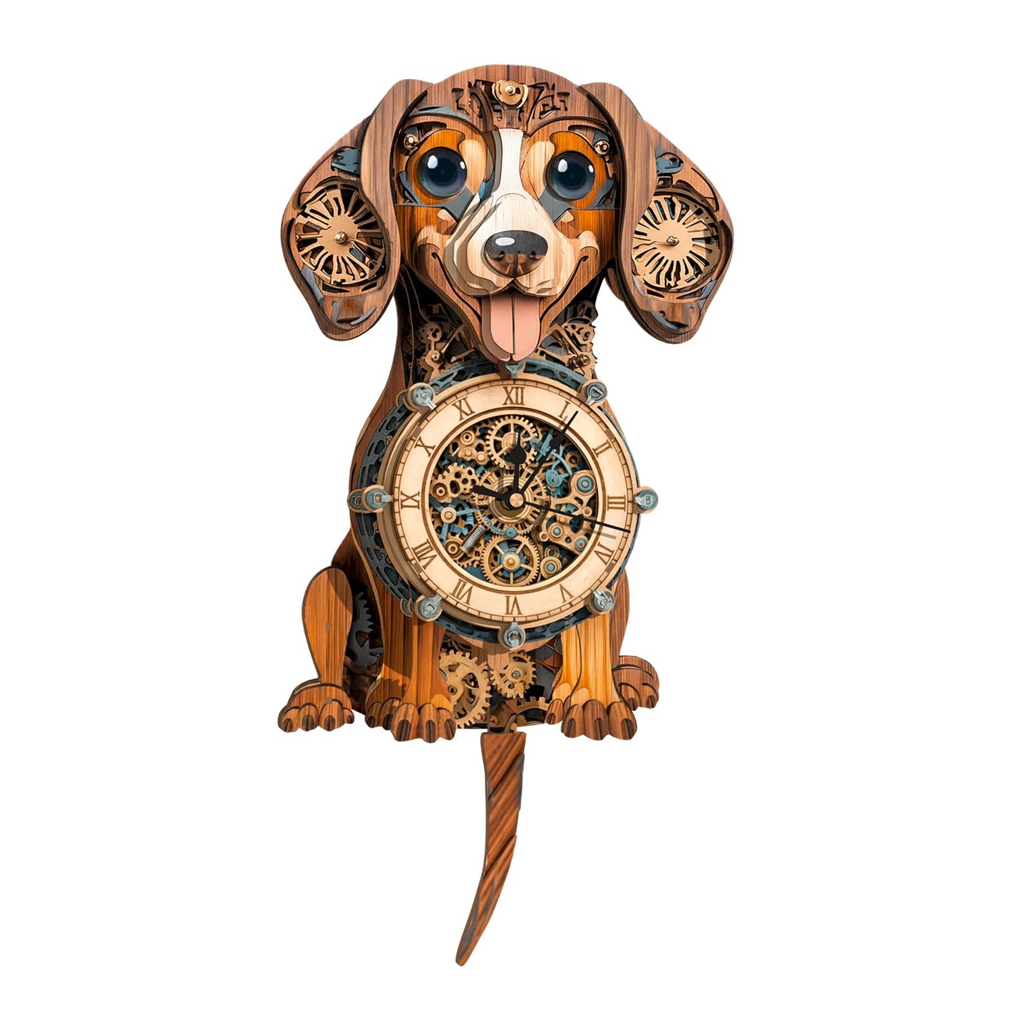 3D Wooden Puzzles for Adults, Dachshund Clock with Pendulum Model Kit, 3D Puzzles for Adults Room Home Decor DIY Wall Clock Kit, Holiday Birthday Christmas Day Gifts for Men Women Teens