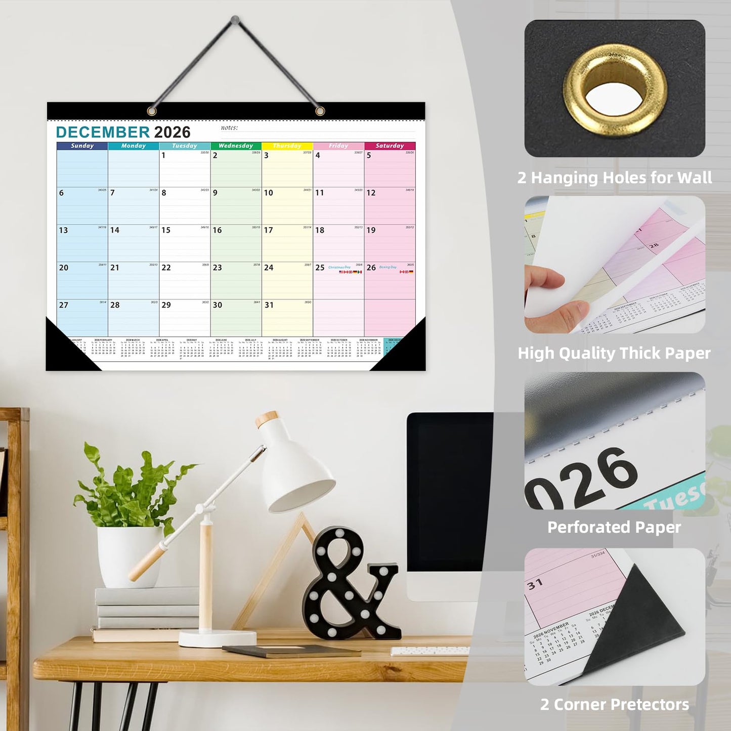 ZTX Desk Calendar 2026-2027 Calendar Desk Calendars 2026-2027-18 Month Planner Big 17"x12" Jan.2026-Jun.2027 Clear Plastic Cover for Home Office School Colorful