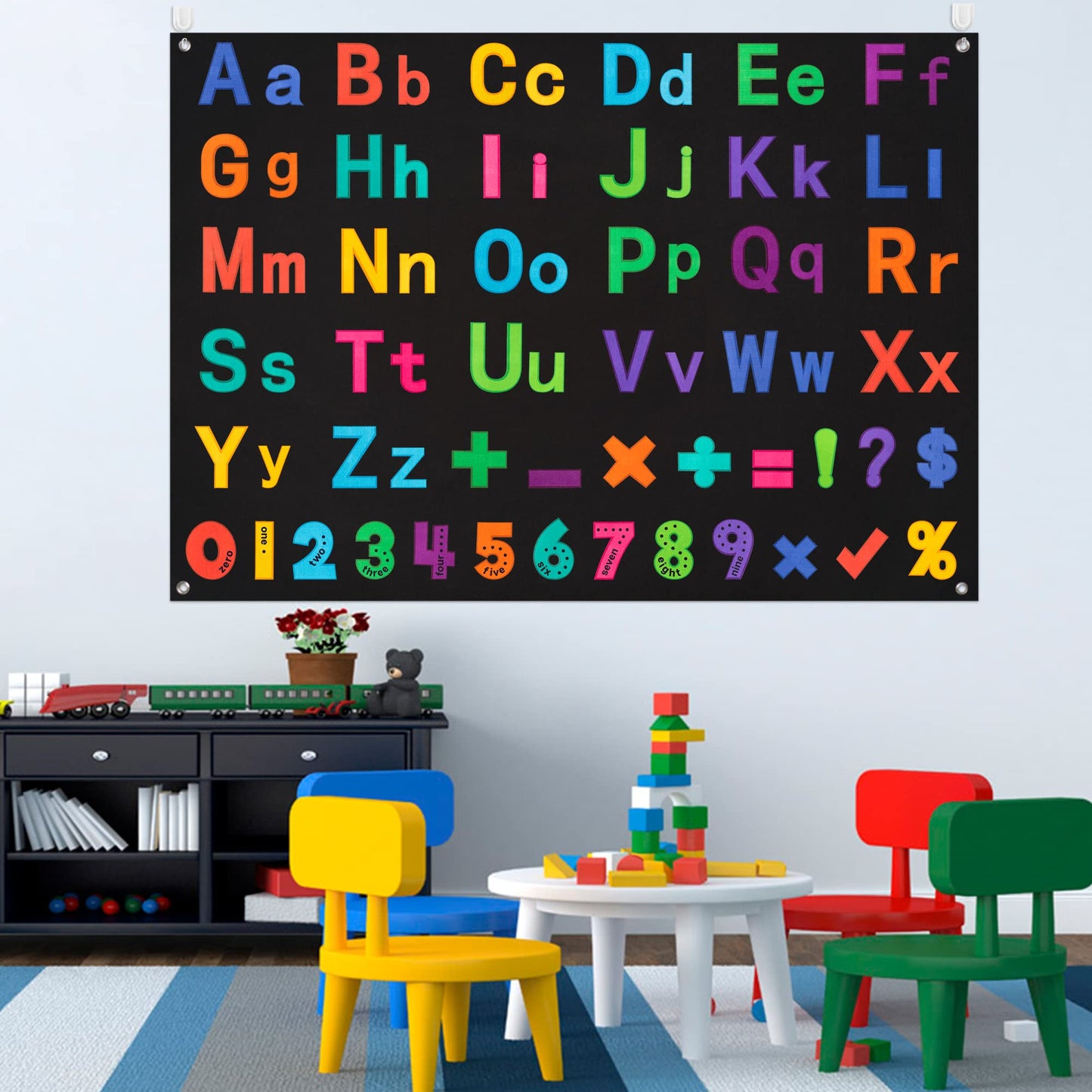 WATINC ABC Learning Felt Board Set - 151Pcs Large 41x30 Inch Flannel Letters Numbers Math Symbols Kit, Preschool Educational Toy for Toddlers Classroom Homeschool