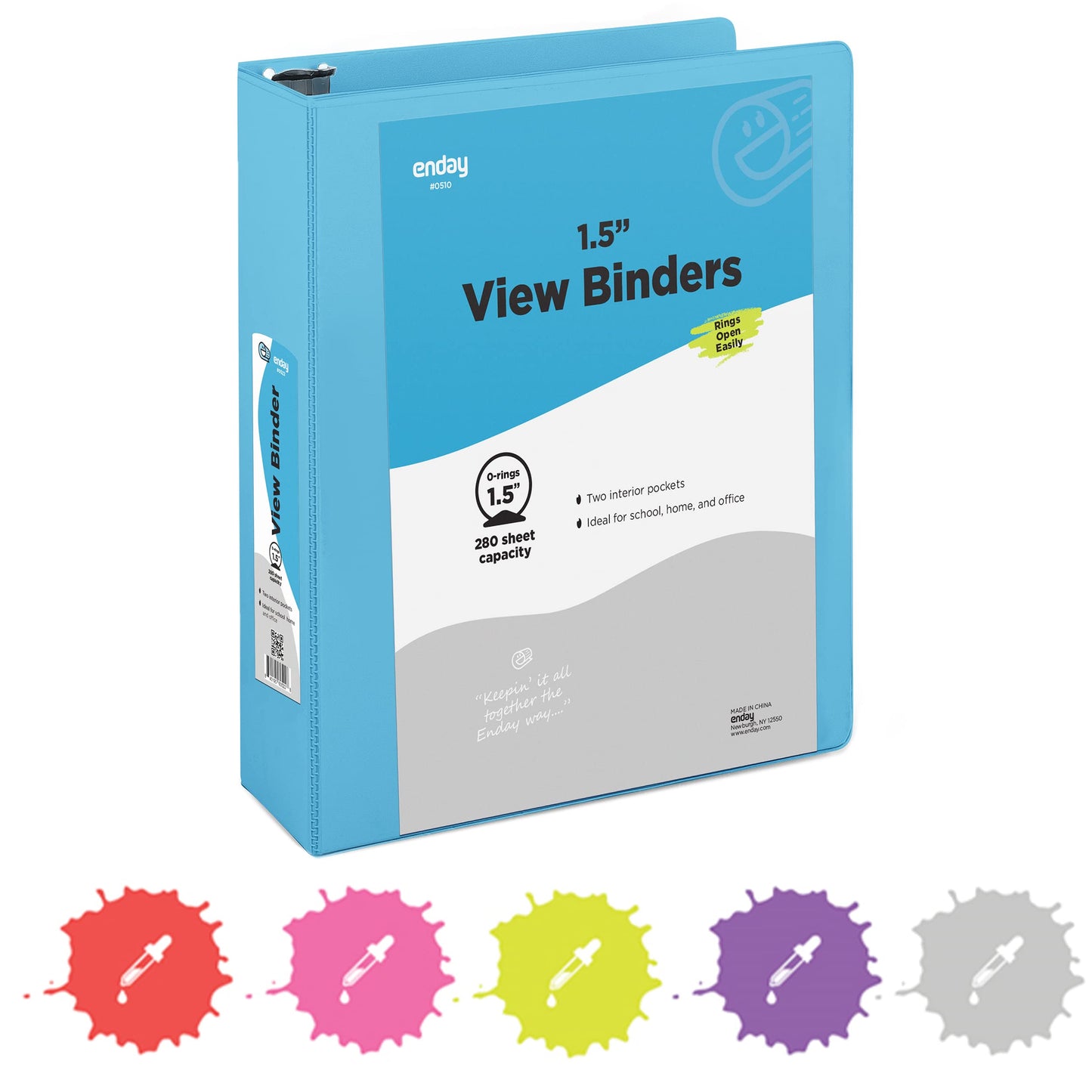 Enday 3 Ring Binder 1.5 Inch, Blue Heavy Duty Three Ring Binder, 325 Sheets Capacity - 1.5 Inch Binder for Home School and Office
