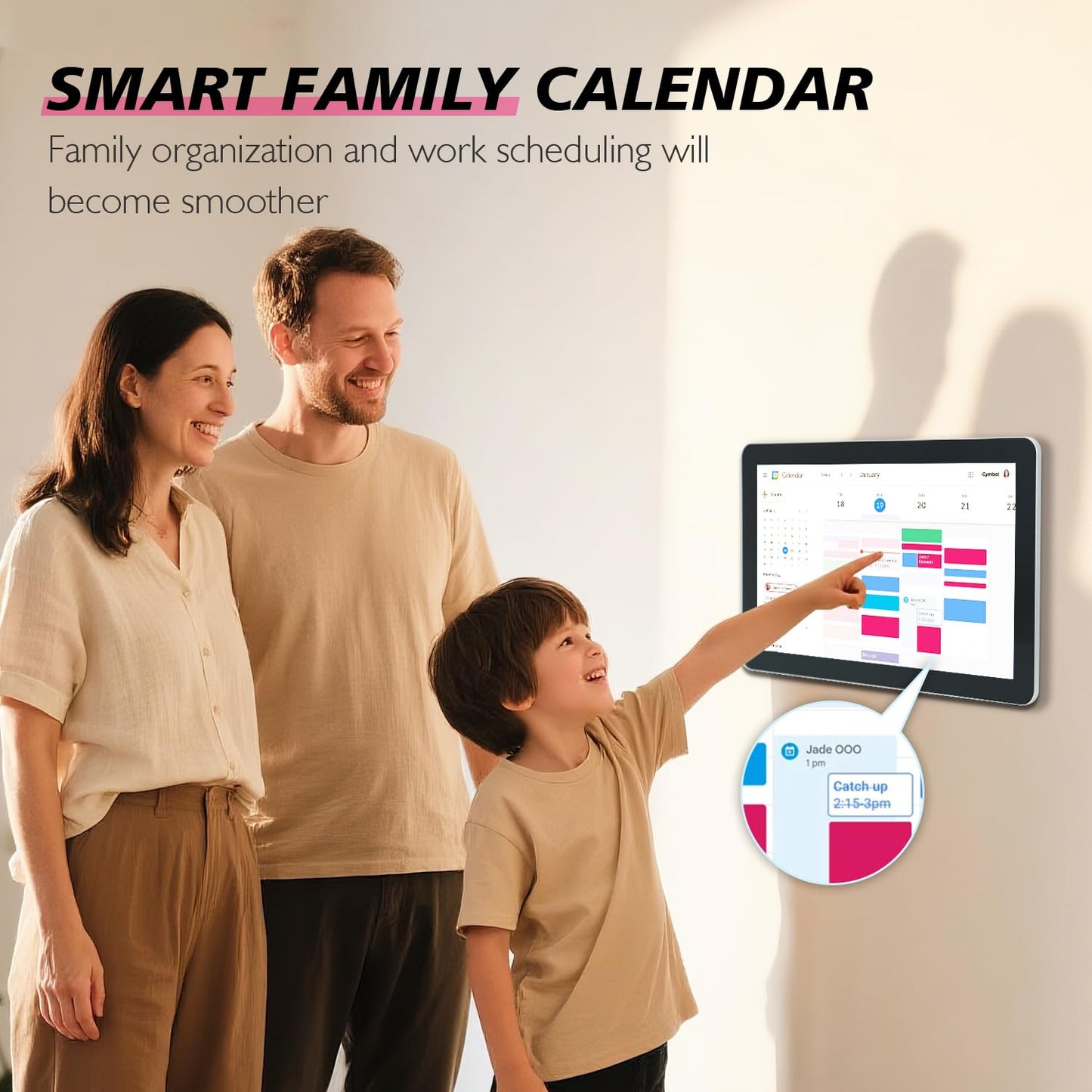 TouchWo 15.6 to 27 inch Touchscreen Digital Calendar & Wall Planners, Smart Whiteboard Calendar for Chore Chart & Work Schedule, Built in Speakers and Camera, Include Wall Mount & Desk Stand (17.3-inch)